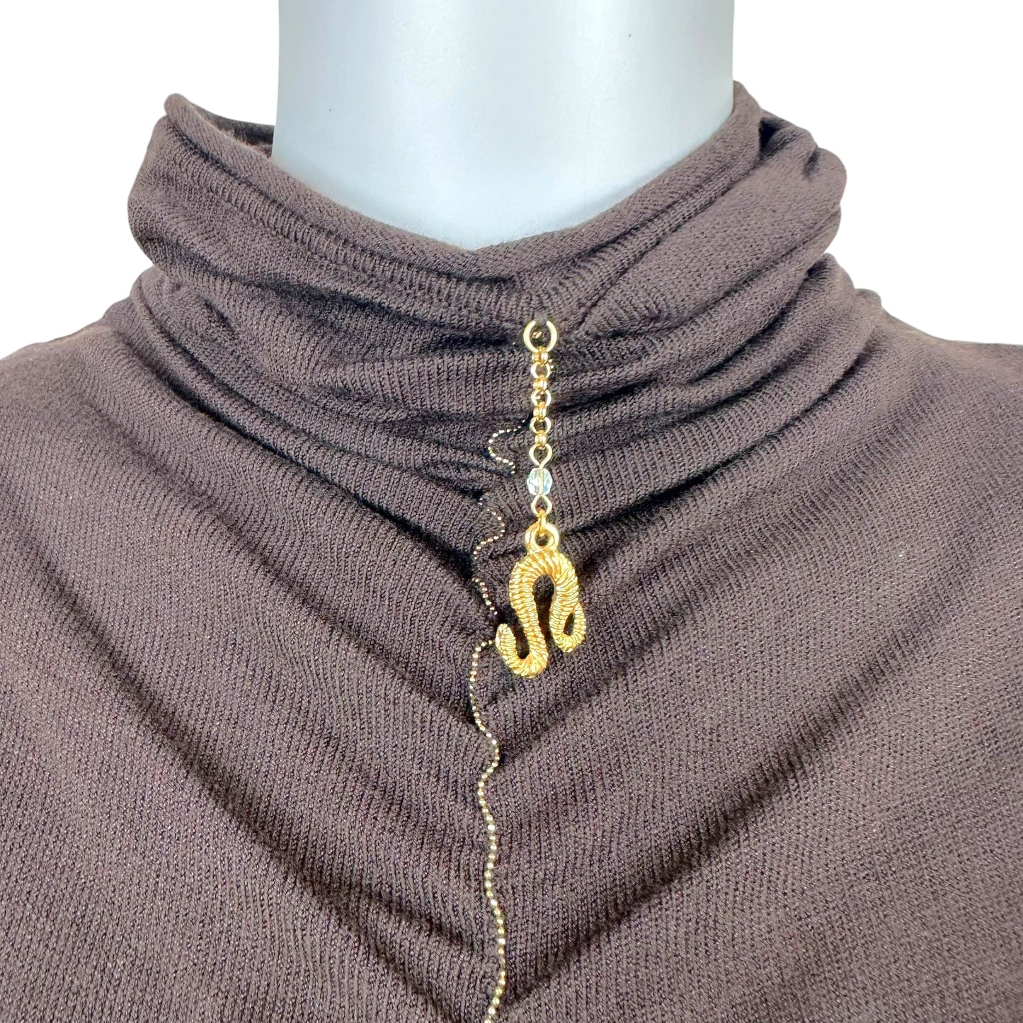 Roberto Cavalli 2003 Gold Charm & Brown Knit Sleeveless Turtleneck Top