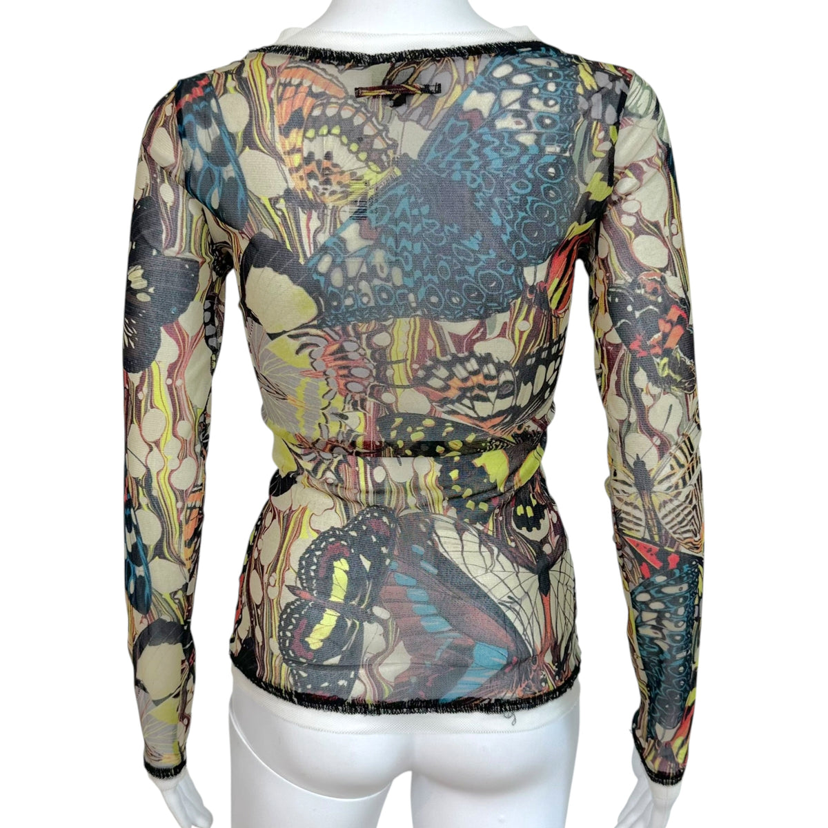 Jean Paul Gaultier Longsleeve Mesh Top Multicolor Butterfly Print
