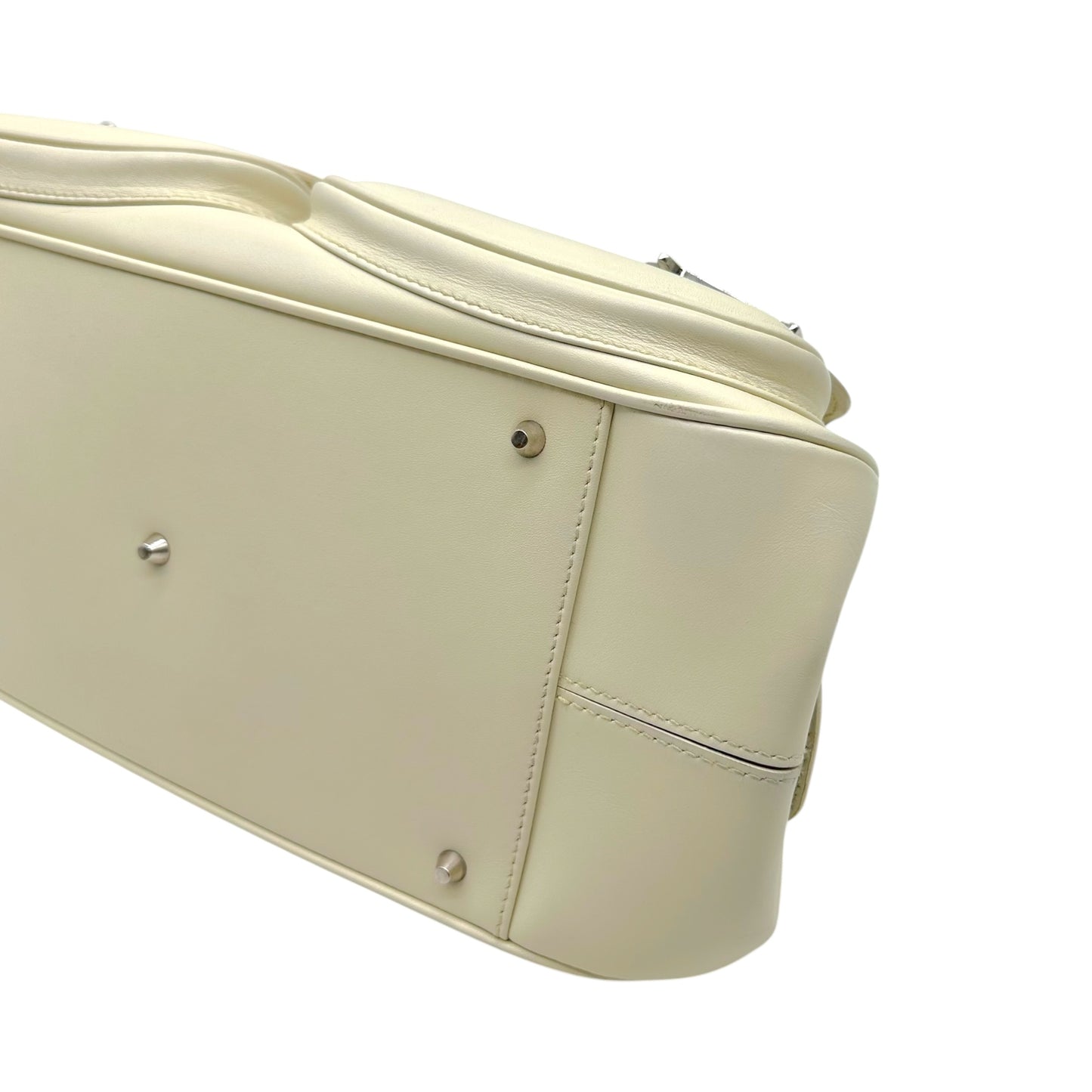 Christian Dior White Leather CD Charm East-West Bowler Handbag