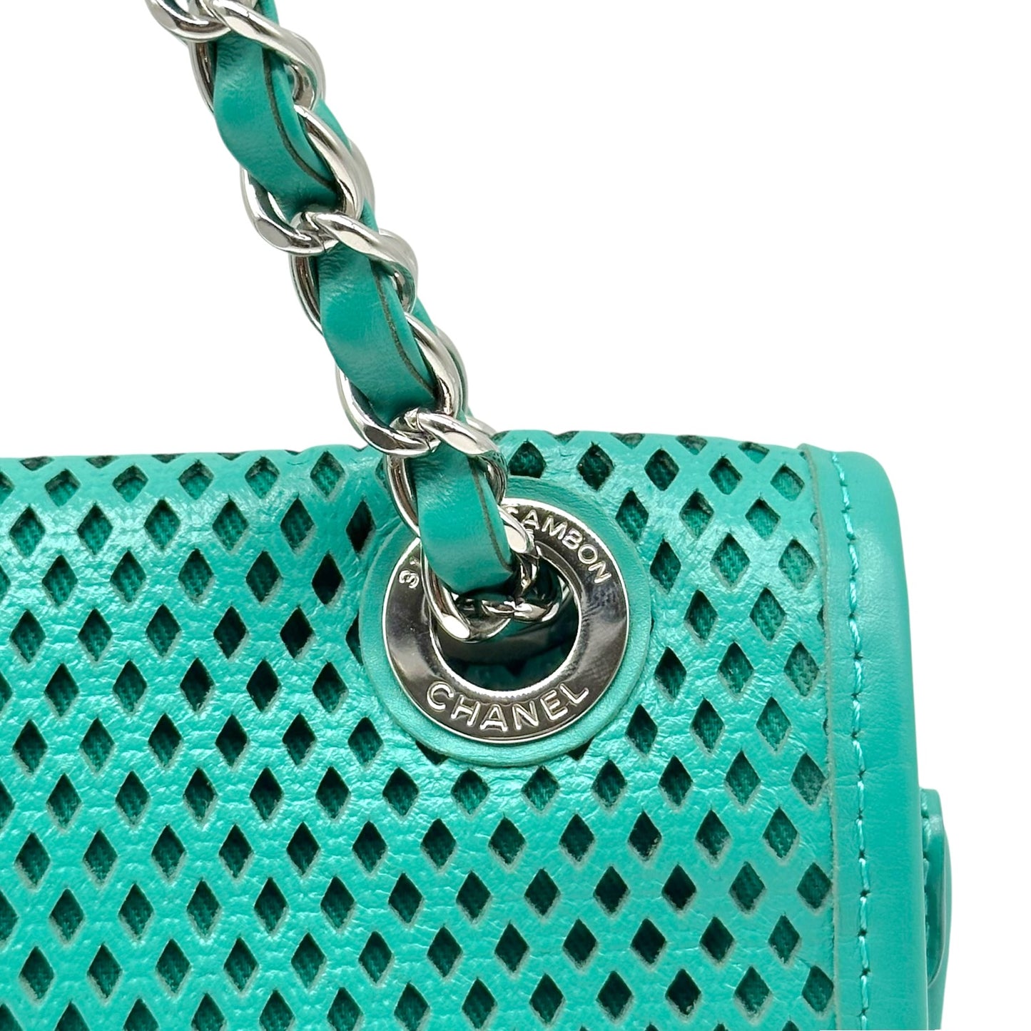 Chanel Medium Flap Bag Turquoise Perforated Leather