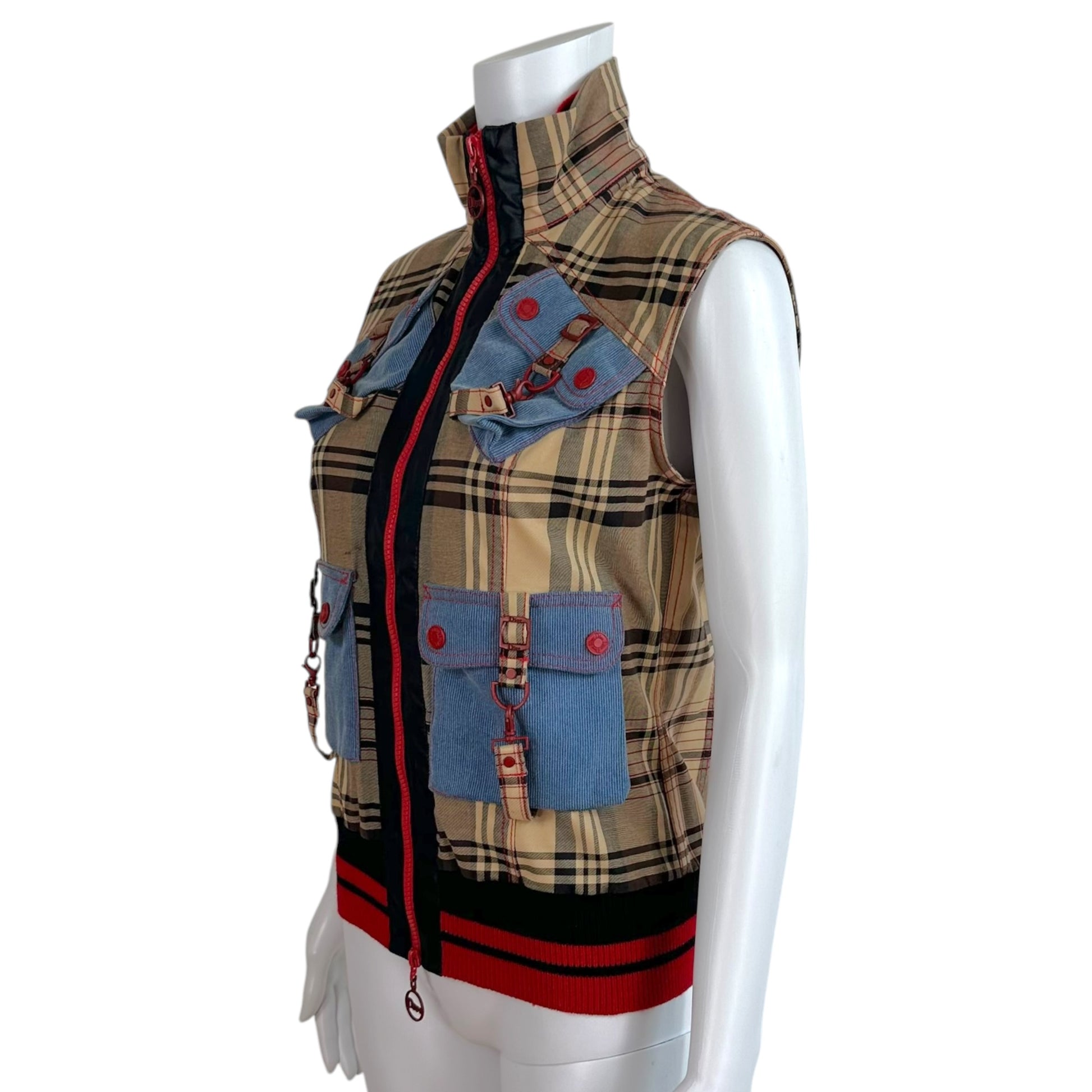 Christian Dior Multi-Pocket Sleeveless Vest Tan Plaid Denim