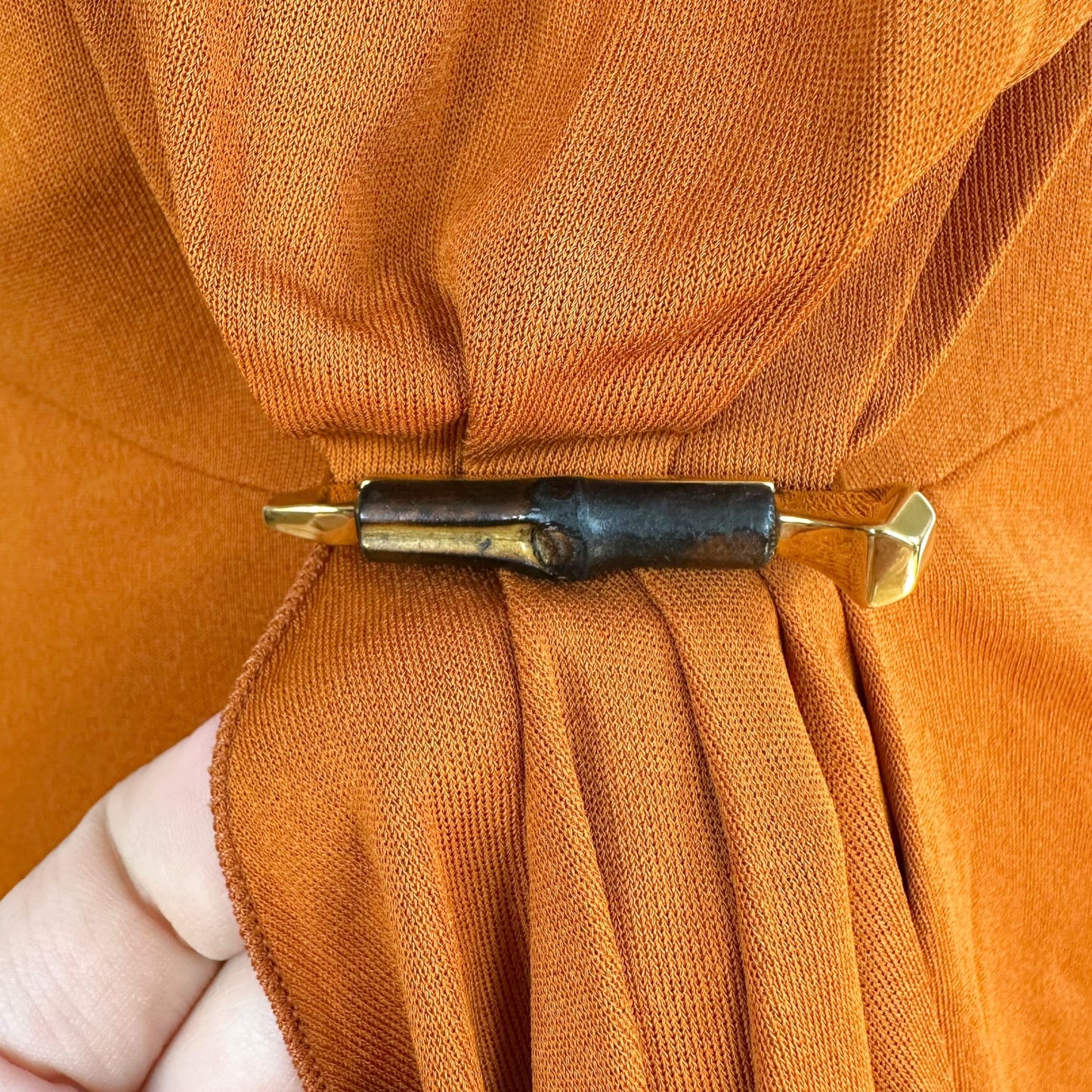 Gucci Burnt Orange Strapless Mini Dress w/ Bamboo Brooch