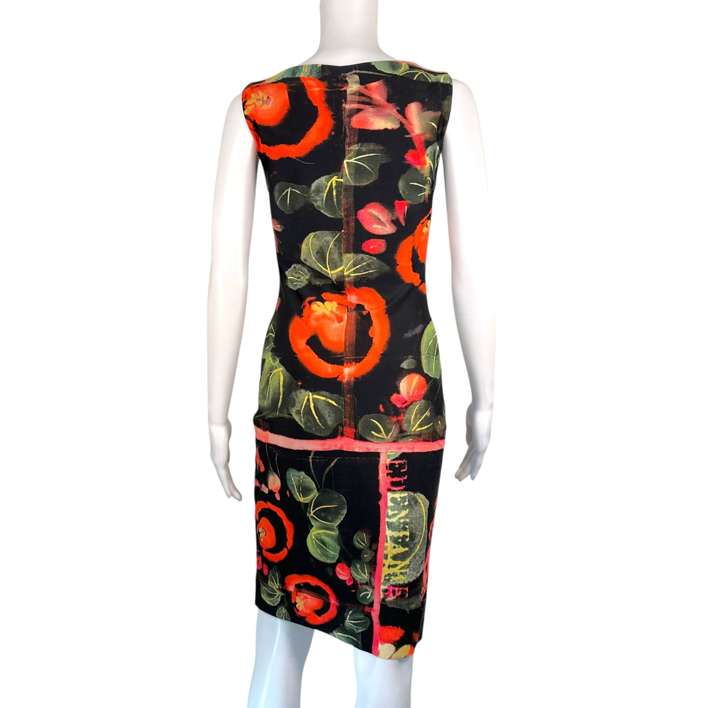 Jean Paul Gaultier Soleil Black Floral Print Spandex Midi Dress