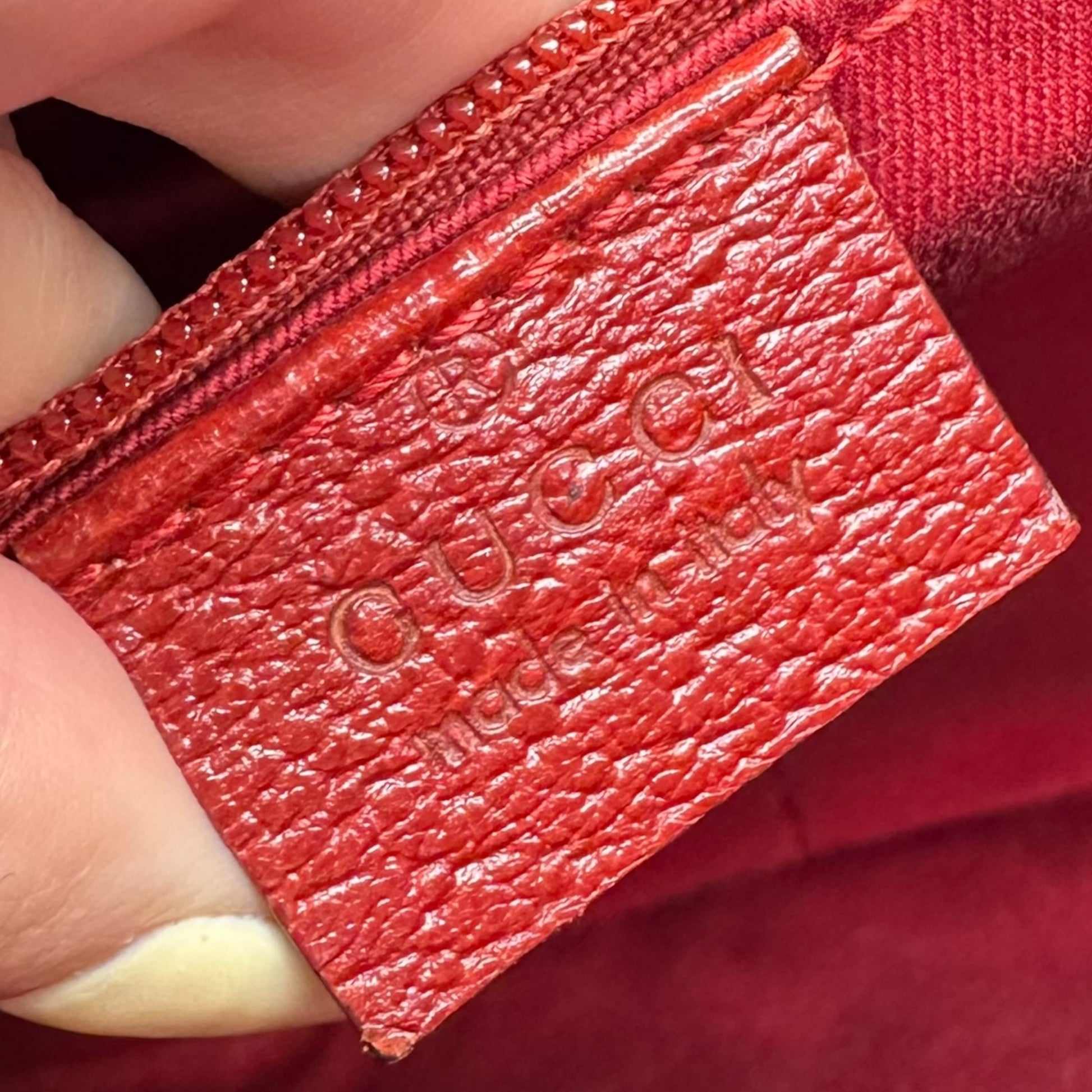 Gucci Red Monogram Leather Trim Shoulder Bag - Outfit Repeater