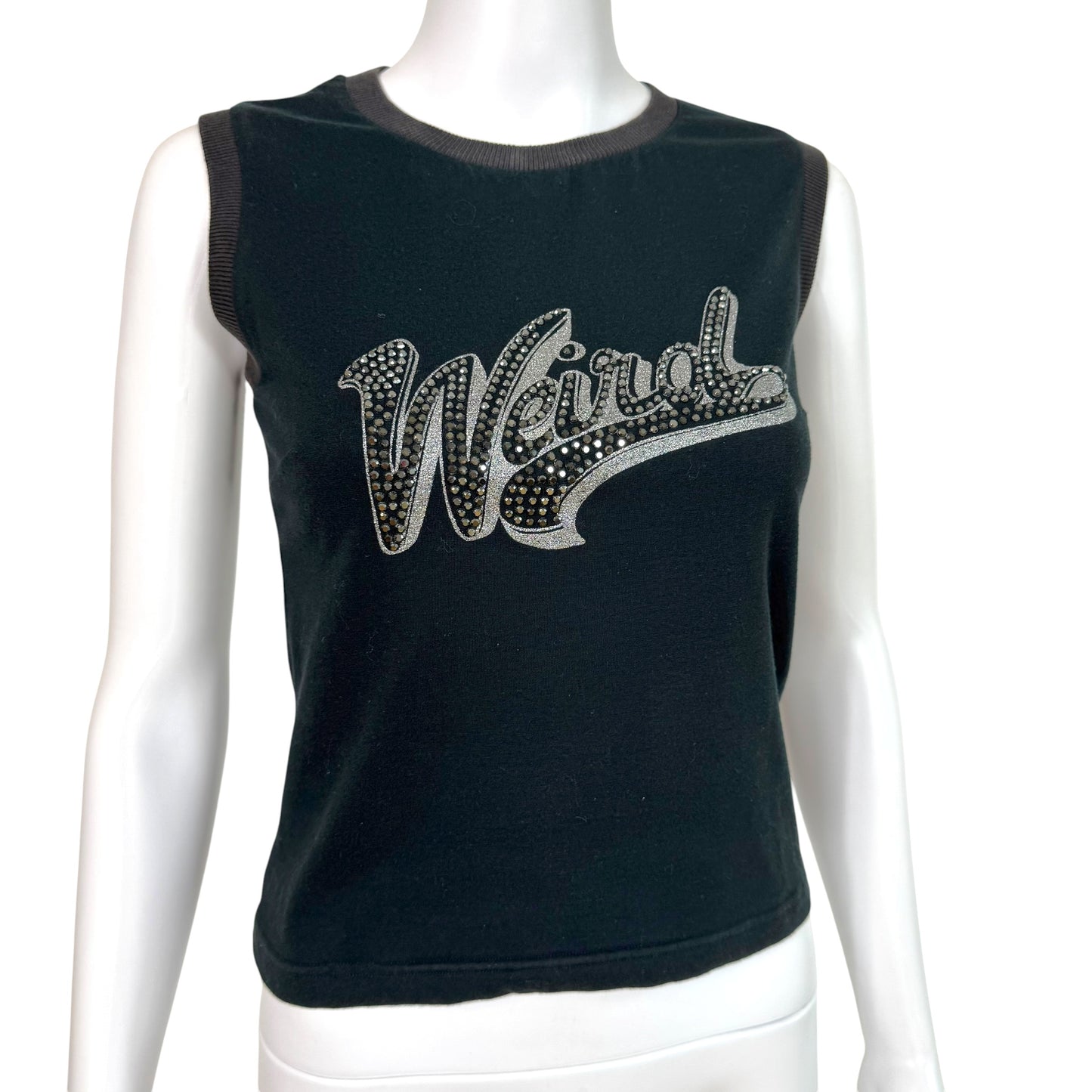 D&G Dolce & Gabbana Black & Silver Rhinestone 'Weird' Graphic Tank