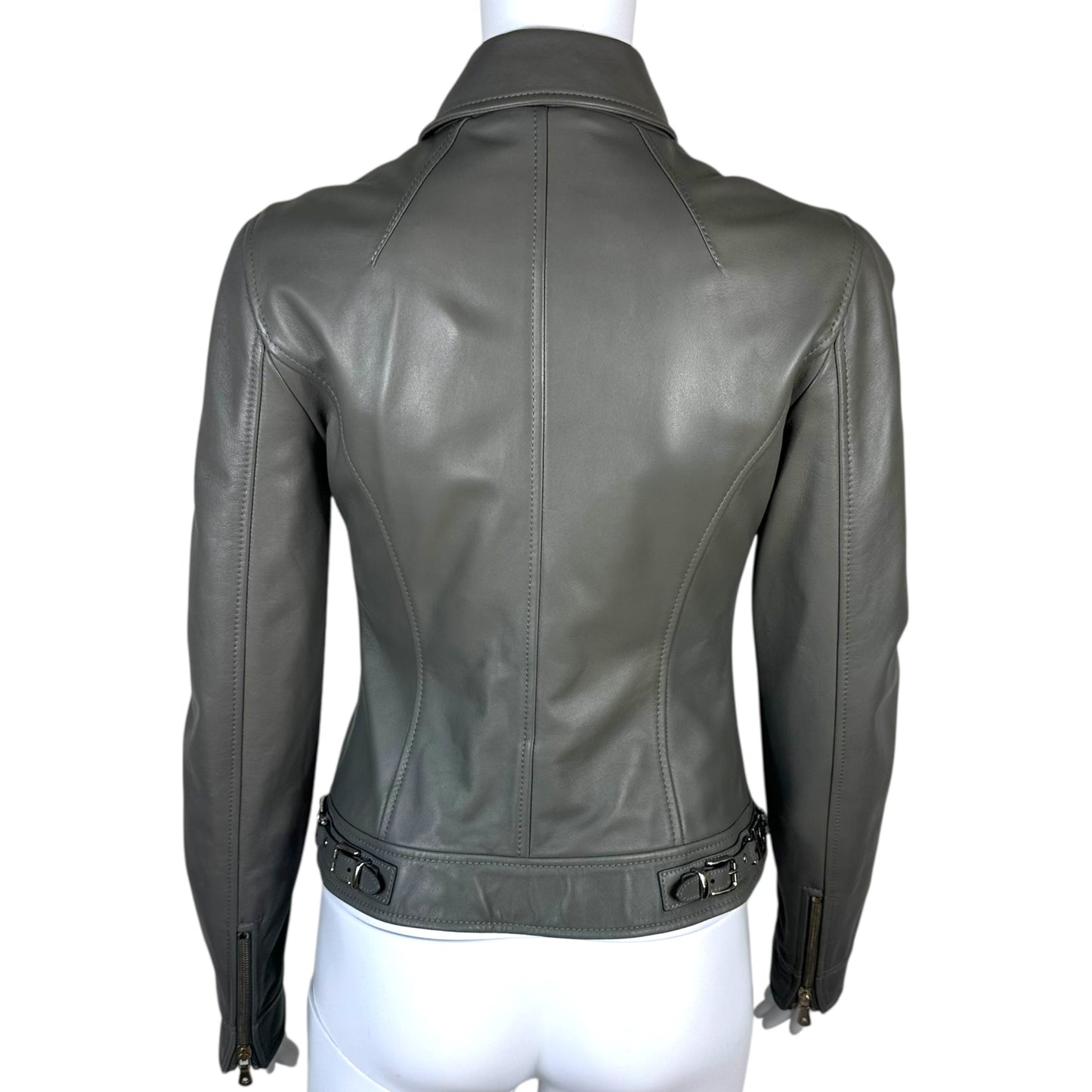 Dolce & Gabbana Gray Leather Jacket w/ Logo Charms