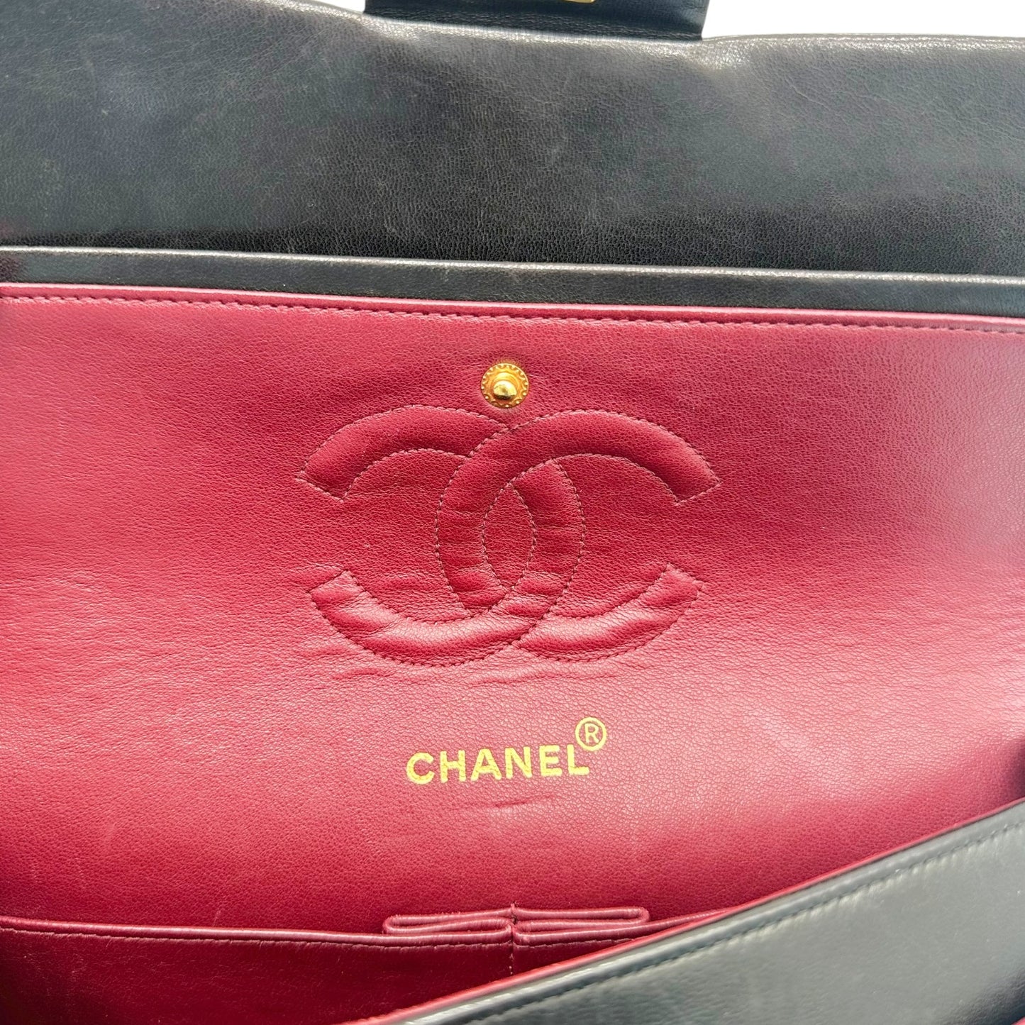 Chanel Black Matelasse Lambskin & Gold Medium Classic Double Flap Bag 1994-96