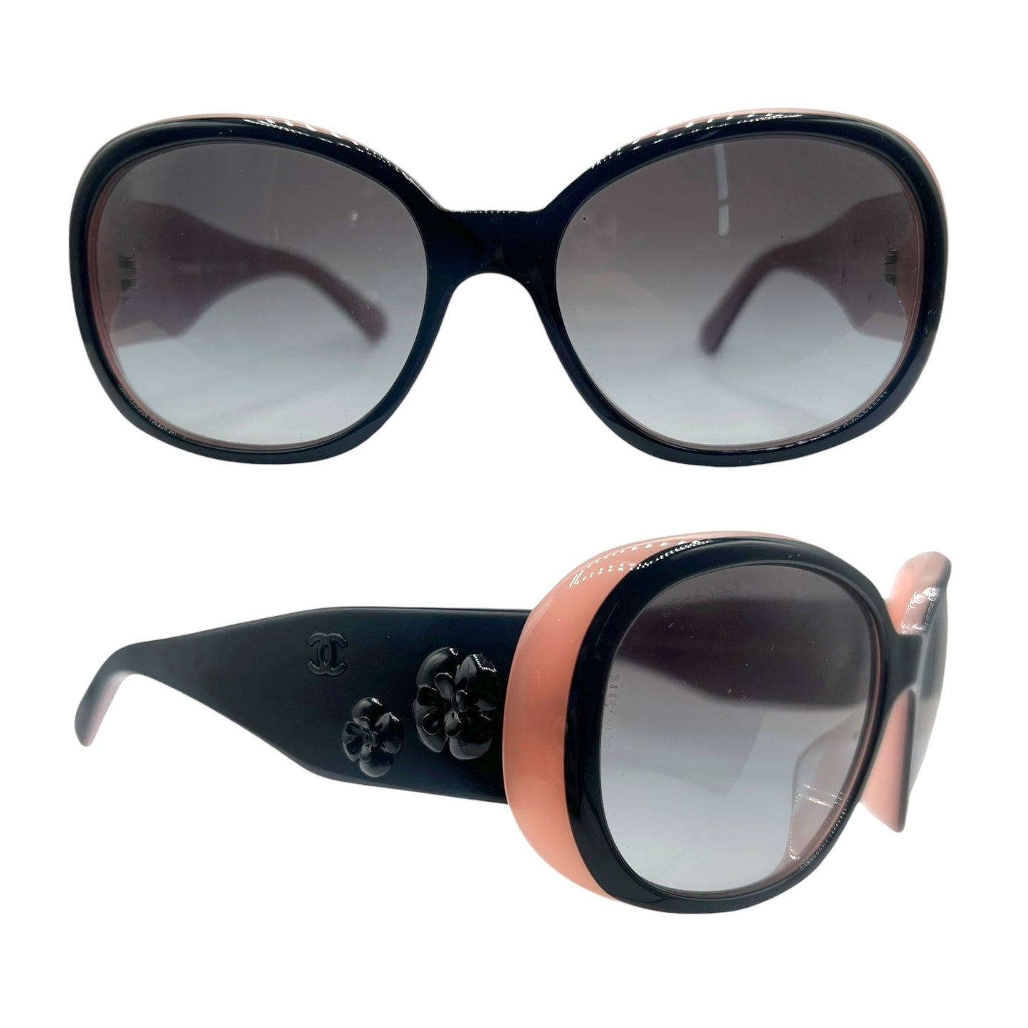 Chanel 5113-A Pink & Black Camellia Flower Oversized Sunglasses
