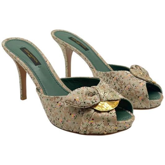 Louis Vuitton Pastel Floral Print Silk Heeled Mule Sandals