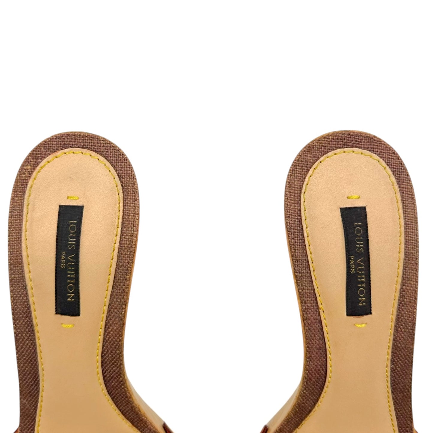 Louis Vuitton Beige Leather Whipstitch Kitten Heel Mules