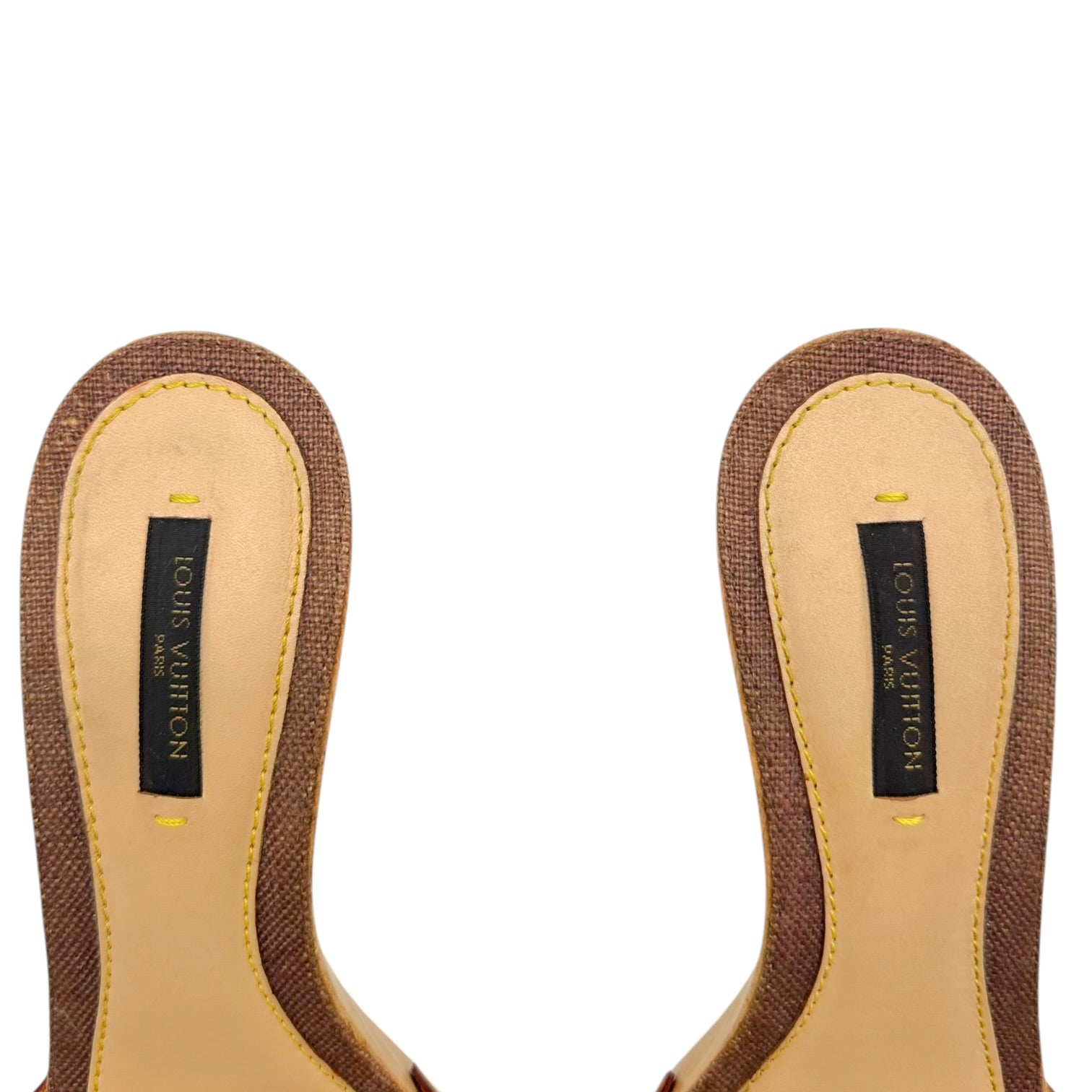 Louis Vuitton Beige Leather Whipstitch Kitten Heel Mules
