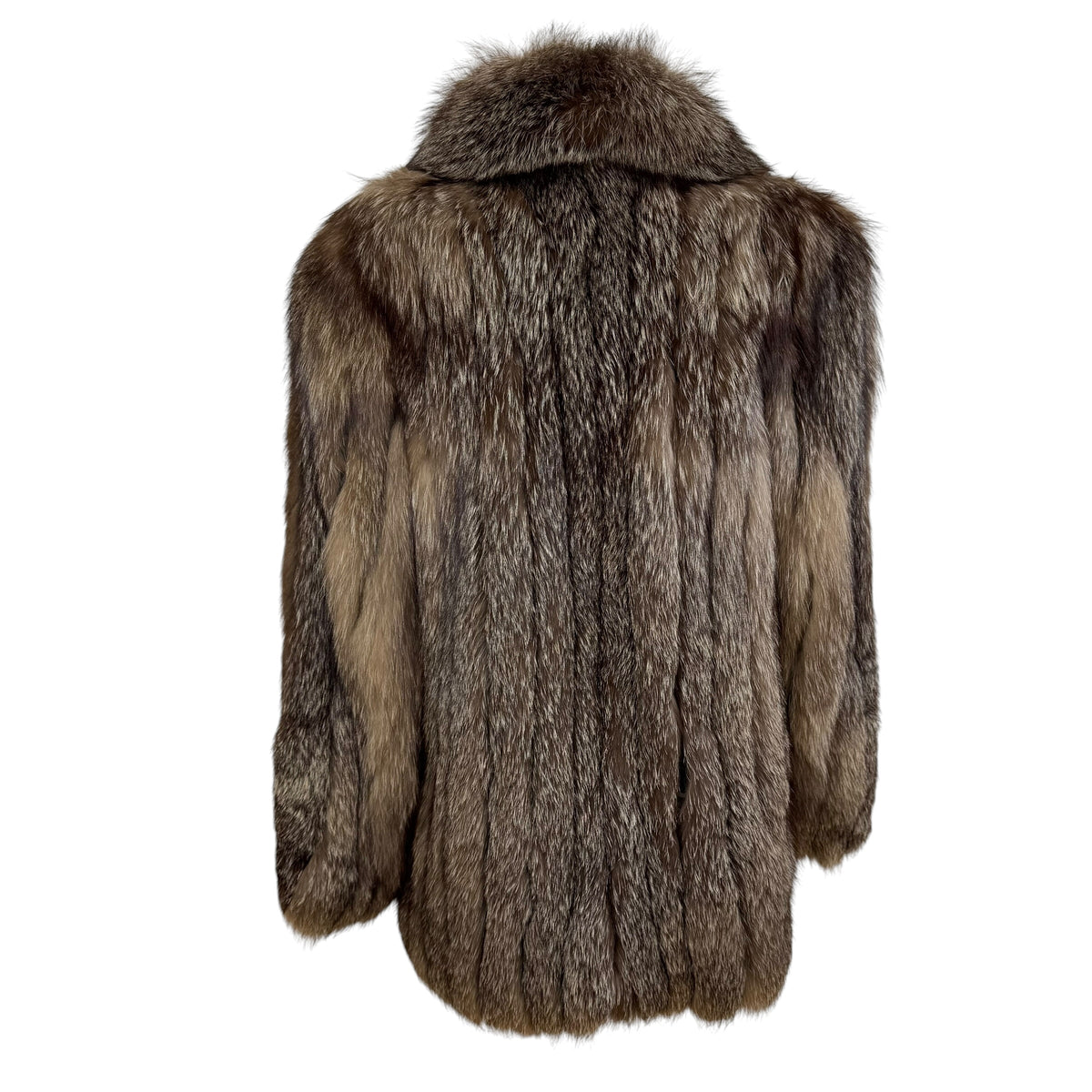 Saga Silver Fox Fur Coat Brown Gray Open Front 1990s