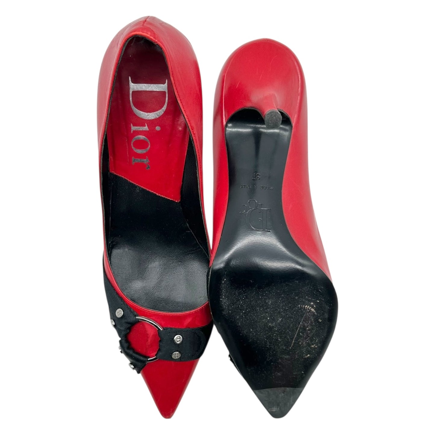 Christian Dior Hardcore Red & Black Logo Strap Heels