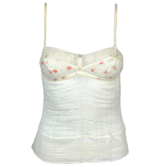 Christian Dior Ivory Semi-Sheer Silk Blend Pointelle Cami