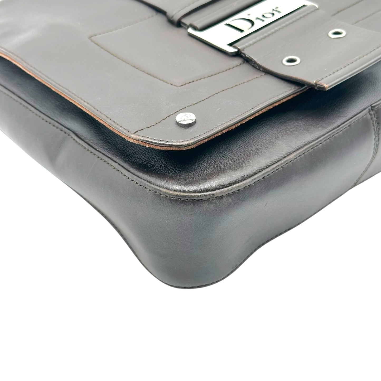 Christian Dior Brown Leather Silver Crossbody Bag