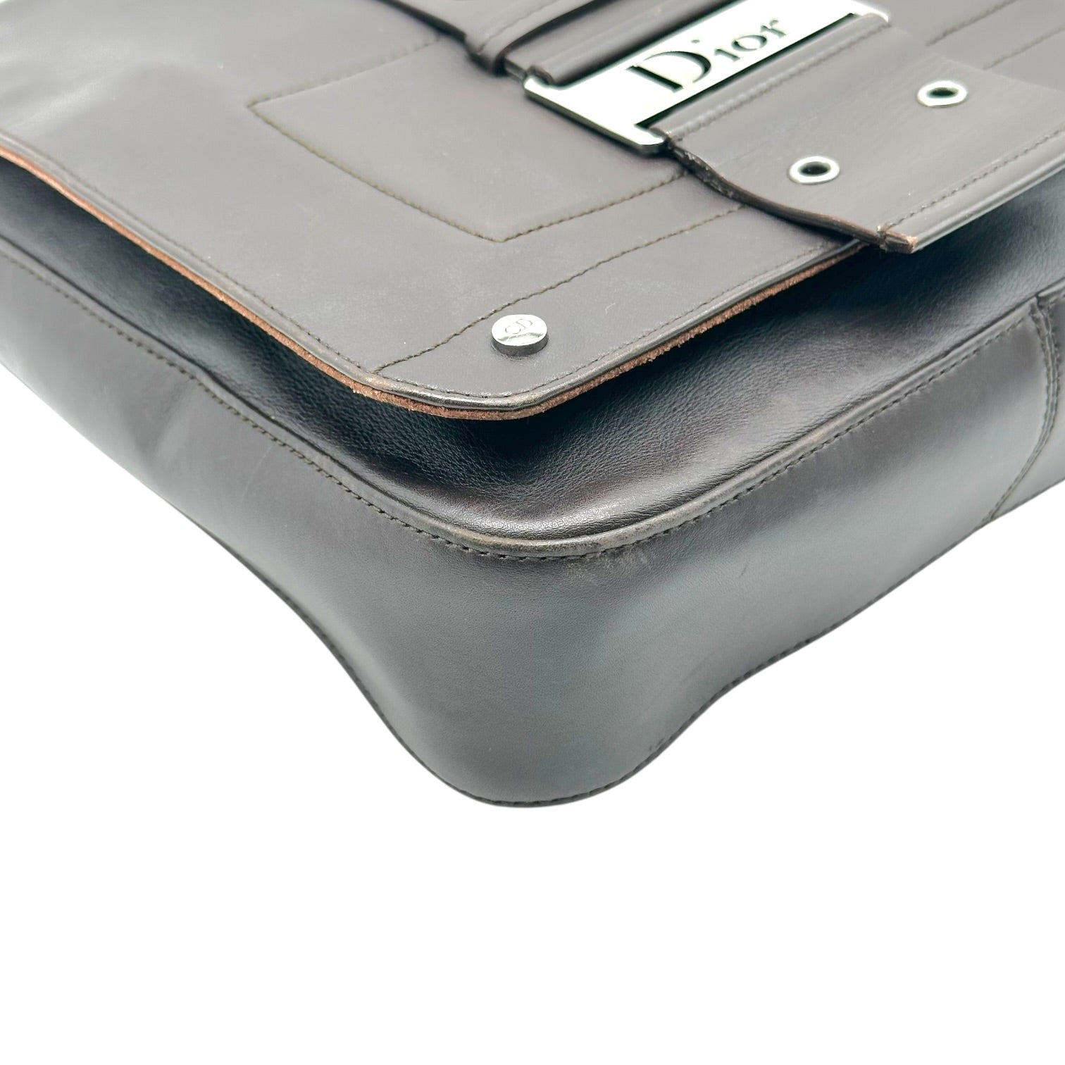 Christian Dior Brown Leather Silver Crossbody Bag
