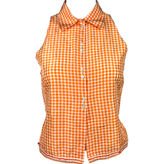 Blumarine Blugirl Orange Gingham Sleeveless Silk Blouse - Outfit Repeater