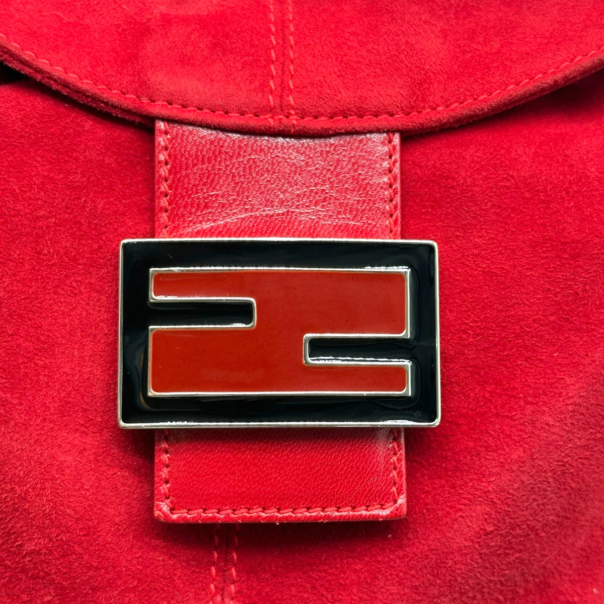 Fendi Red Suede Fold-Over Baguette Bag