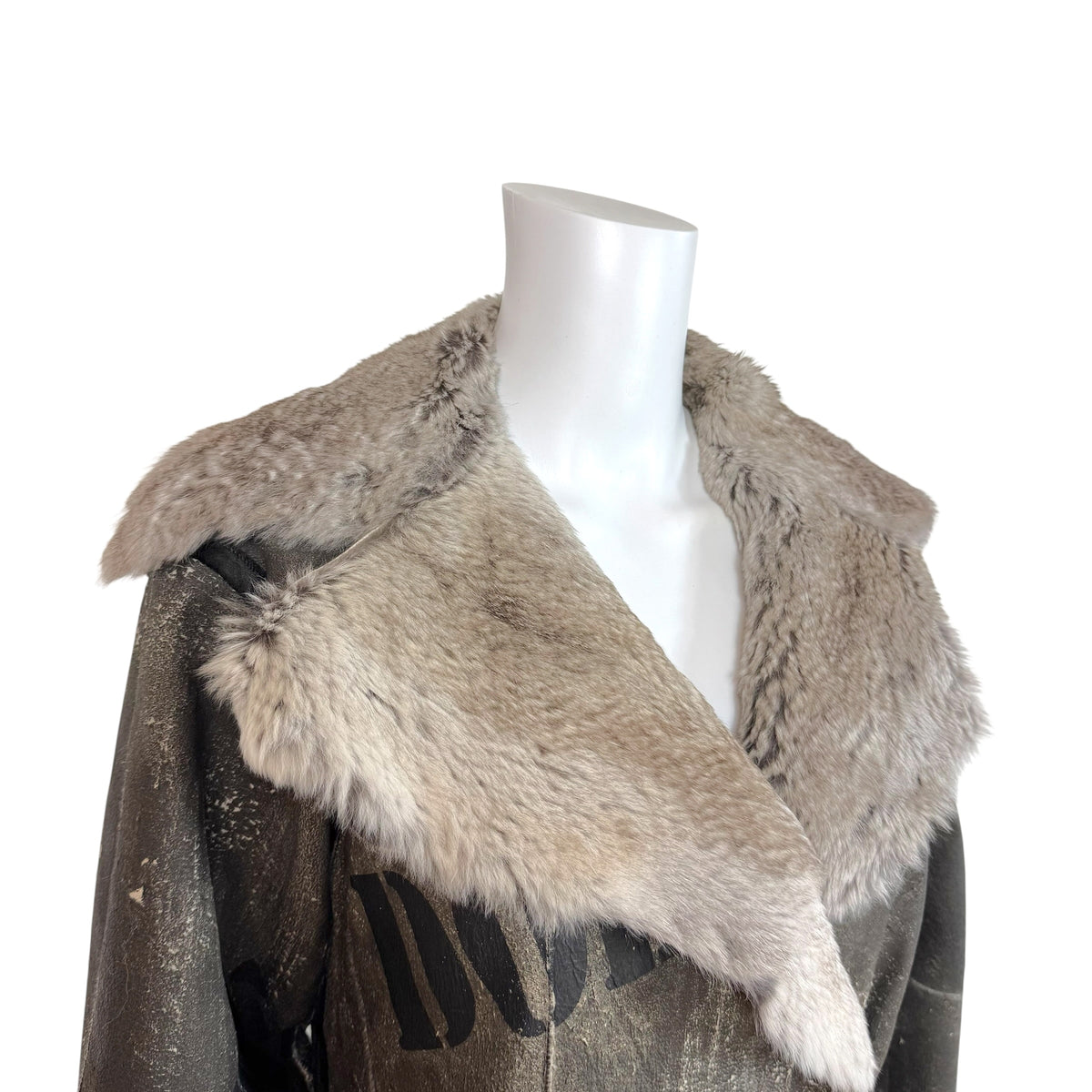 Dolce & Gabbana Gray Rabbit Fur Patchwork Mid-Length Coat