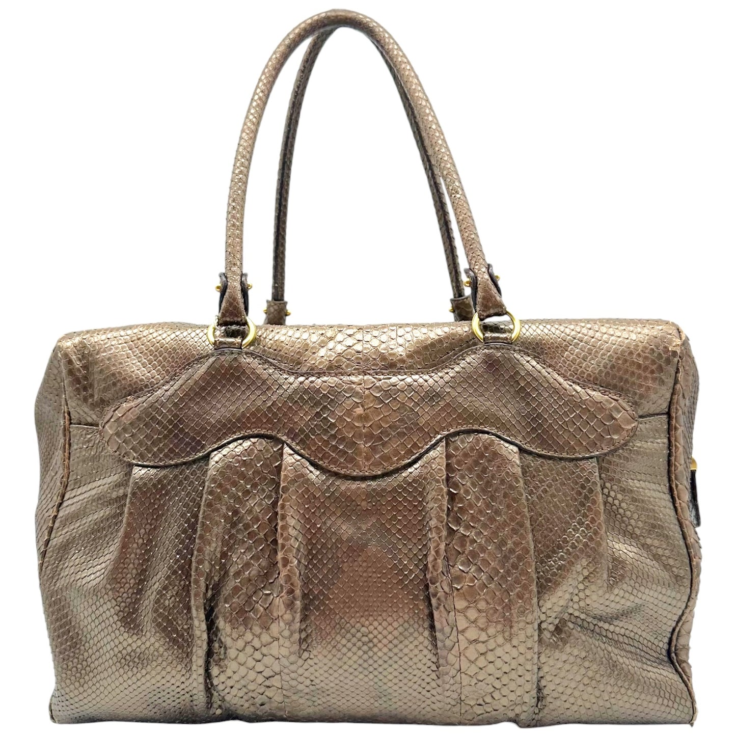 Salvatore Ferragamo Metallic Brown Python Shoulder Tote Bag