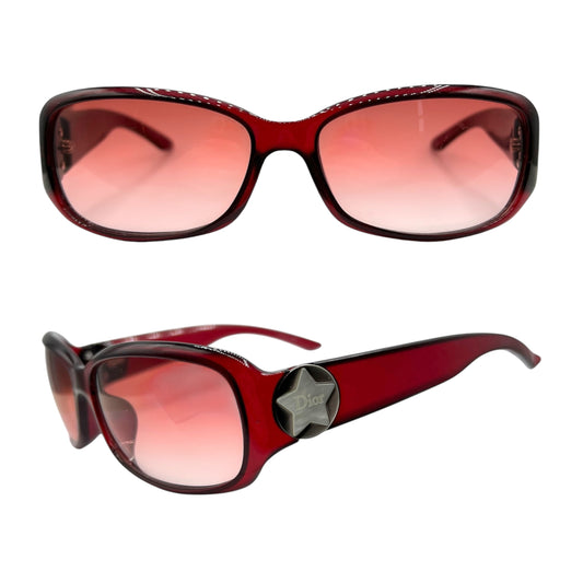 Christian Dior DiorStarShineRed Star Logo Arm Rectangle Sunglasses w/ Case