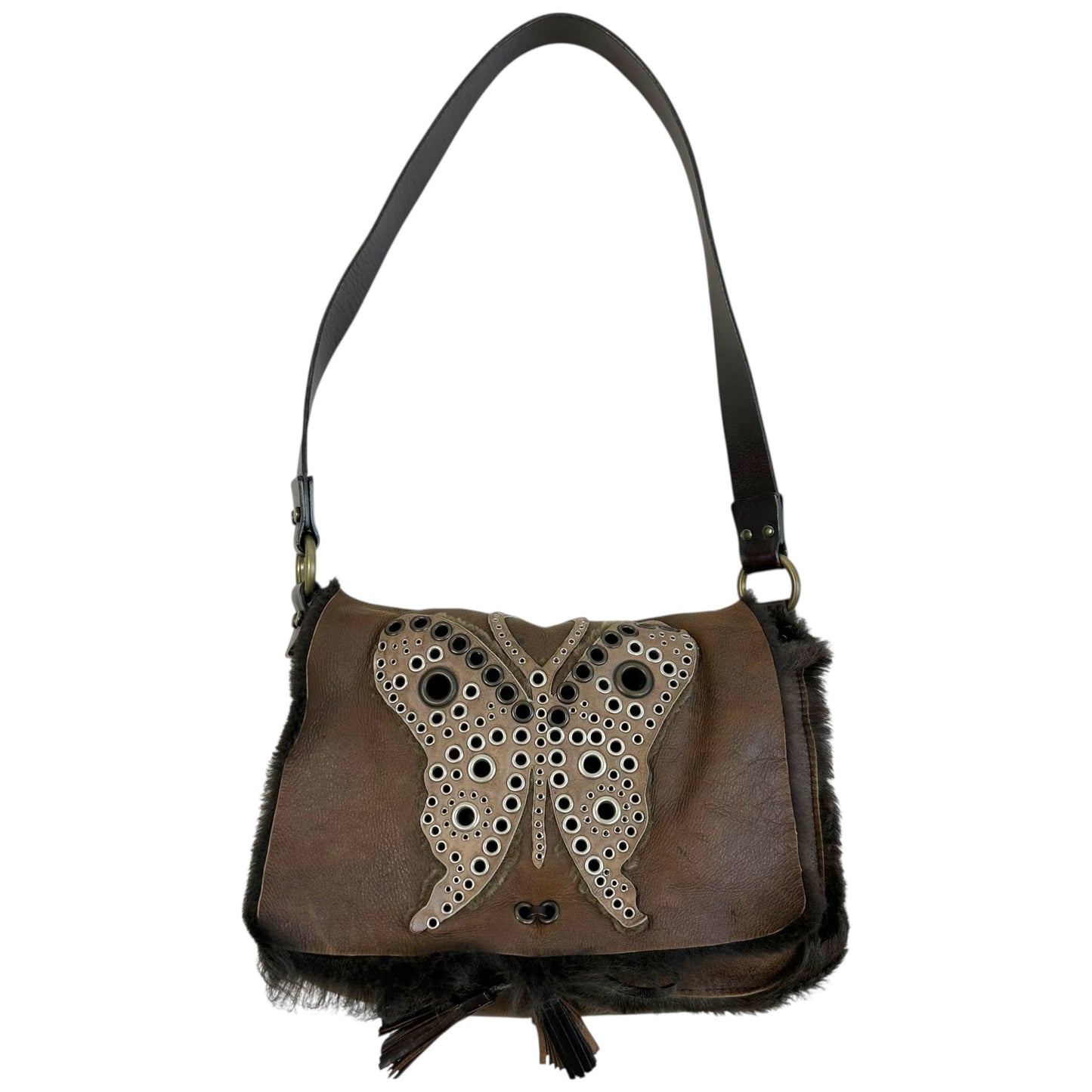 Dolce & Gabbana Brown Shearling Butterfly Messenger Bag