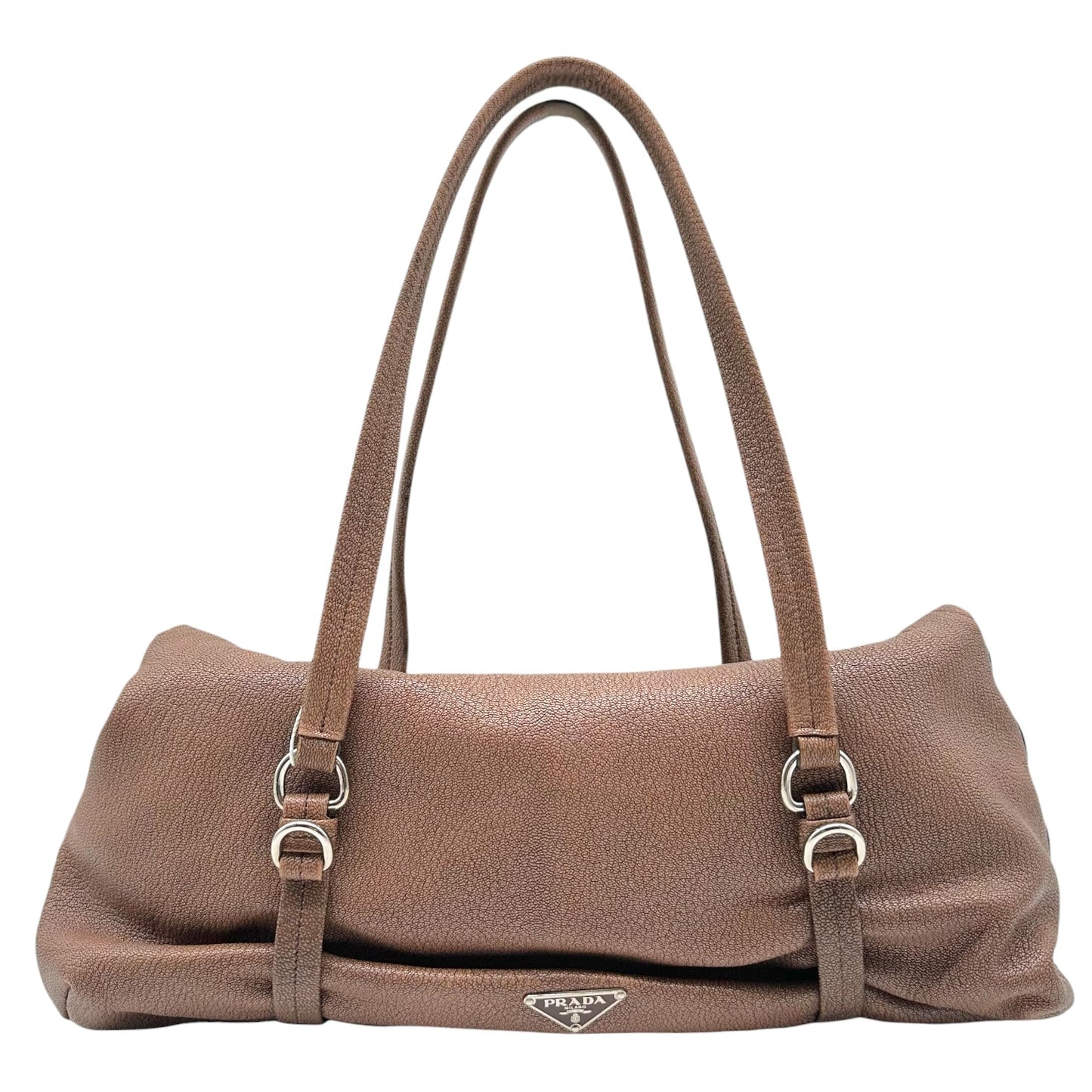 Prada Mauve Etched Metal & Croc Buckle East-West Leather Shoulder Bag