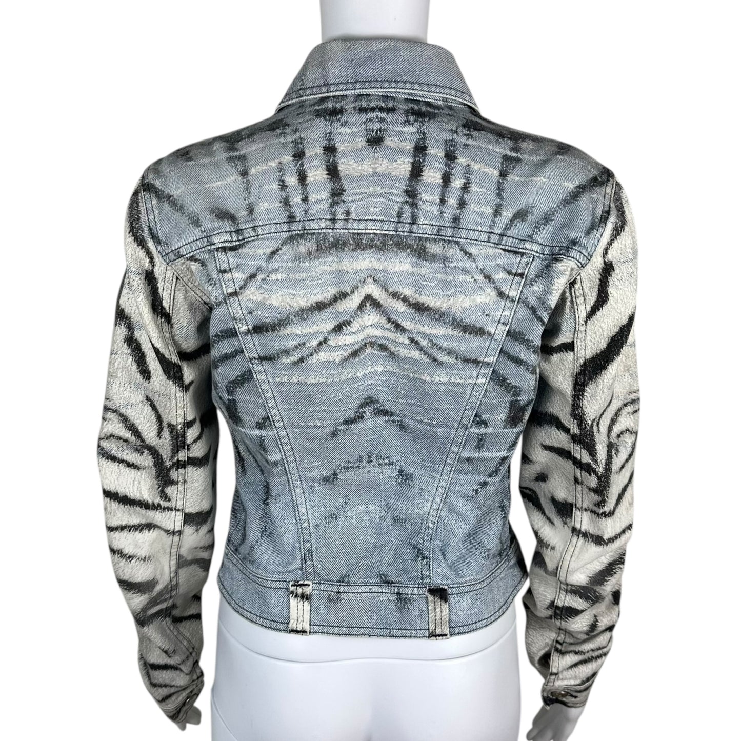 Just Cavalli Roberto Cavalli Blue Tiger Print Denim Jacket