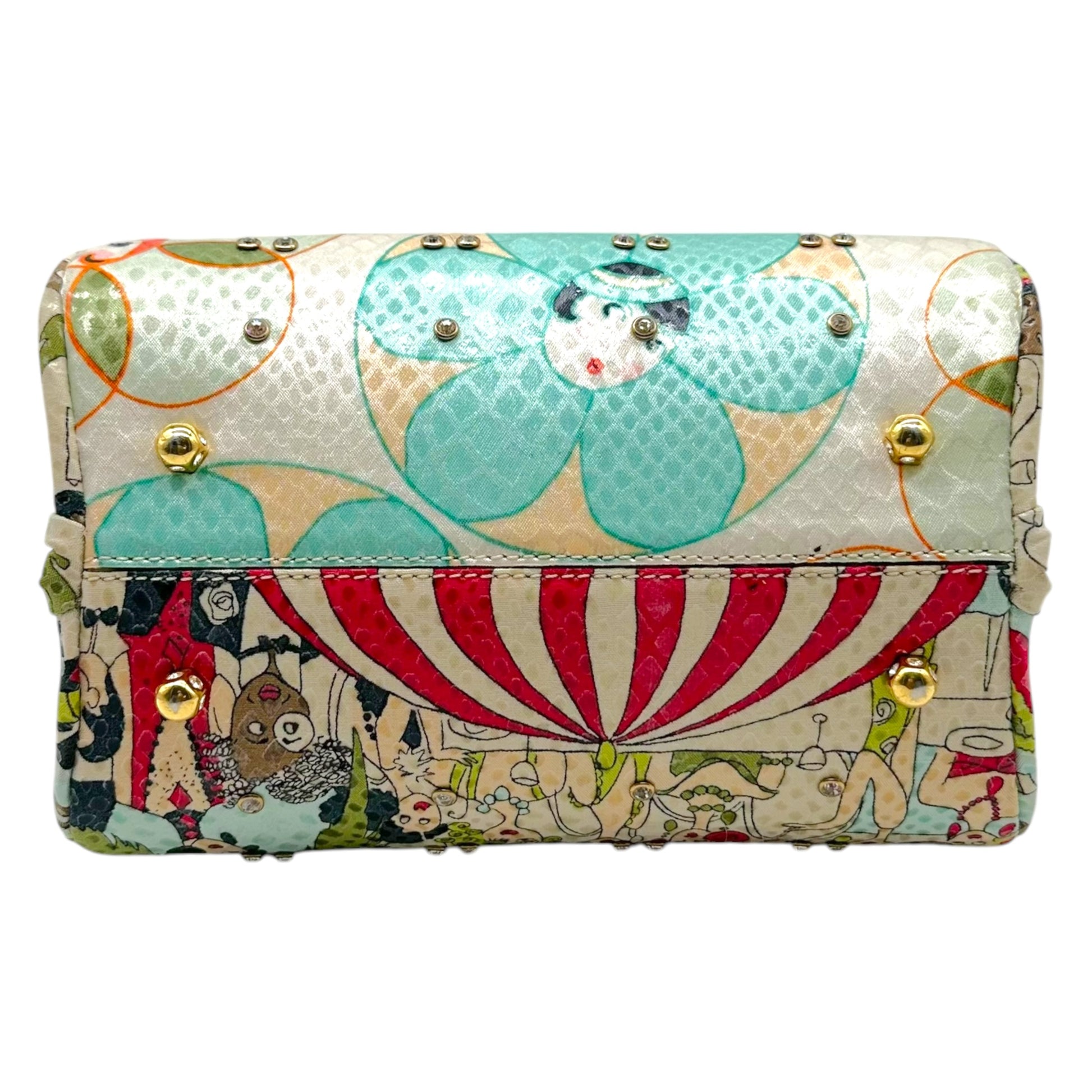 John Galliano Printed Crystal Embellished Top Handle Bag