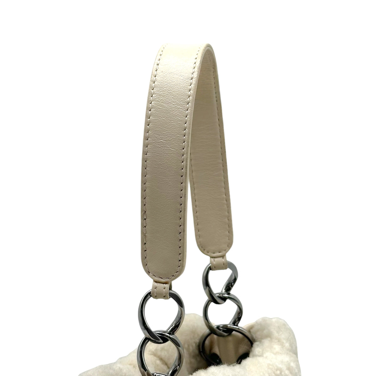 Chanel Ivory Shearling Fringe Drawstrimg Mini Bucket Handbag 2003-04