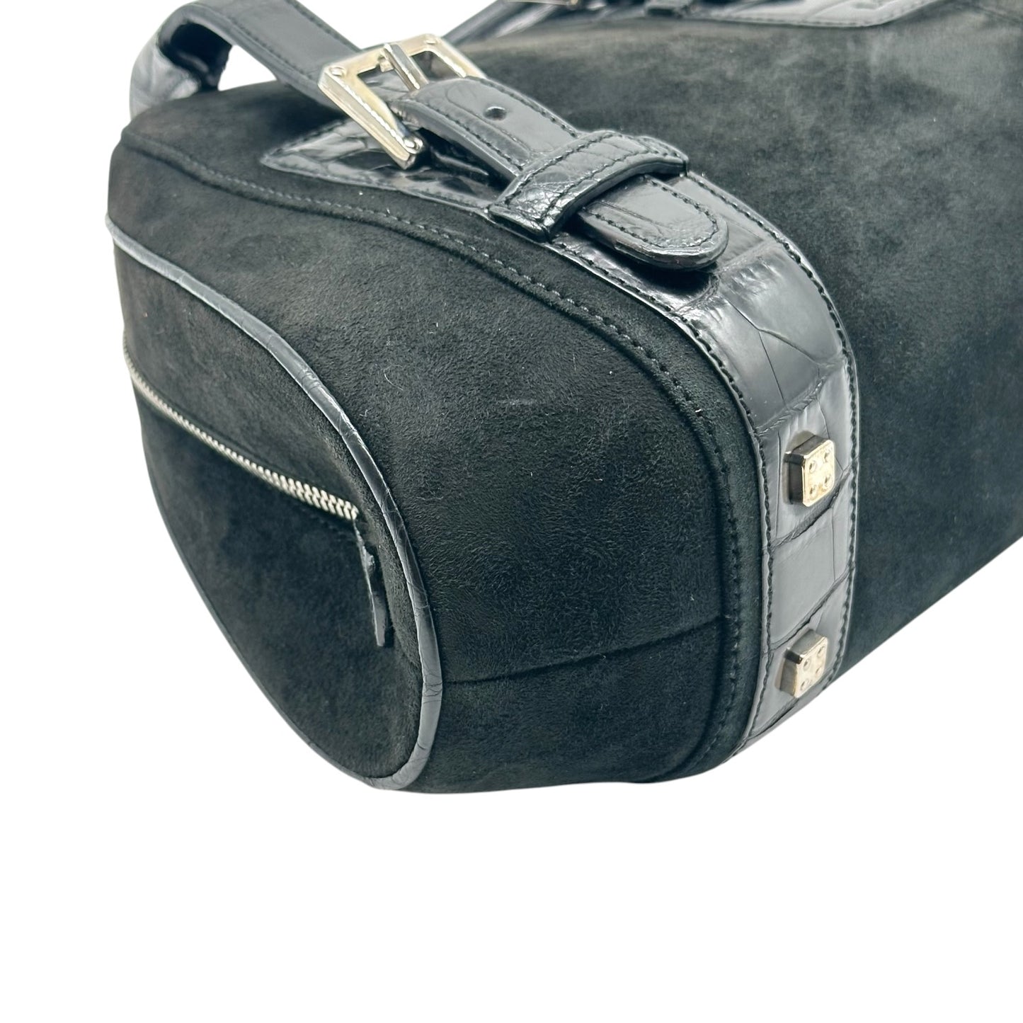 Loewe Black Suede Croc Embossed Shoulder Bag
