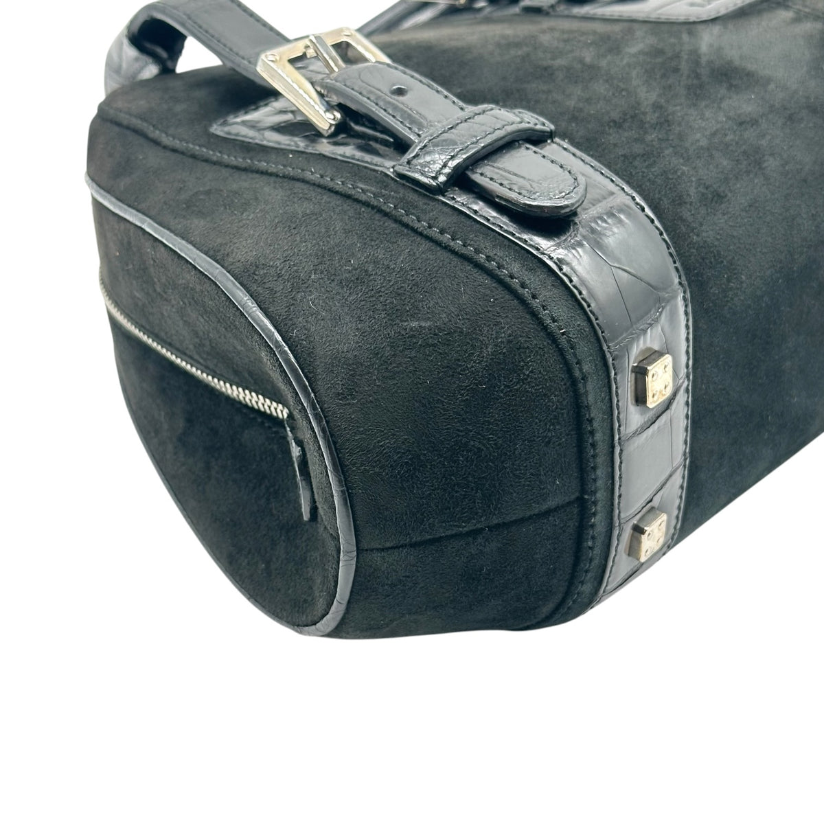 Loewe Black Suede Croc Embossed Shoulder Bag