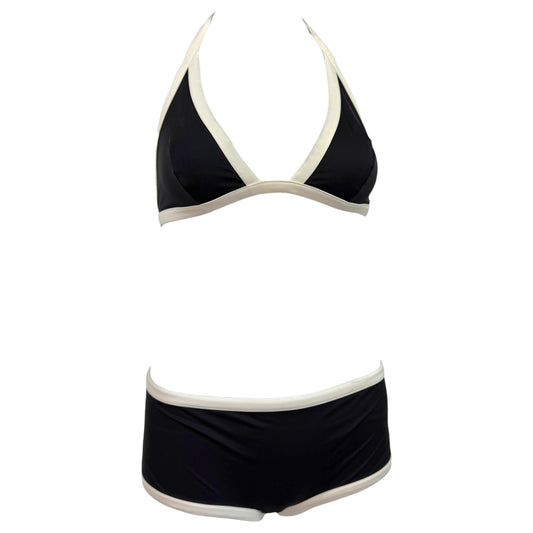 D&G Dolce & Gabbana Black & White Boyshort & Triangle Bikini Set