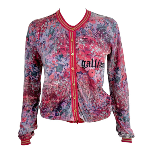 Galliano Floral Newsprint Cardigan Pink Purple