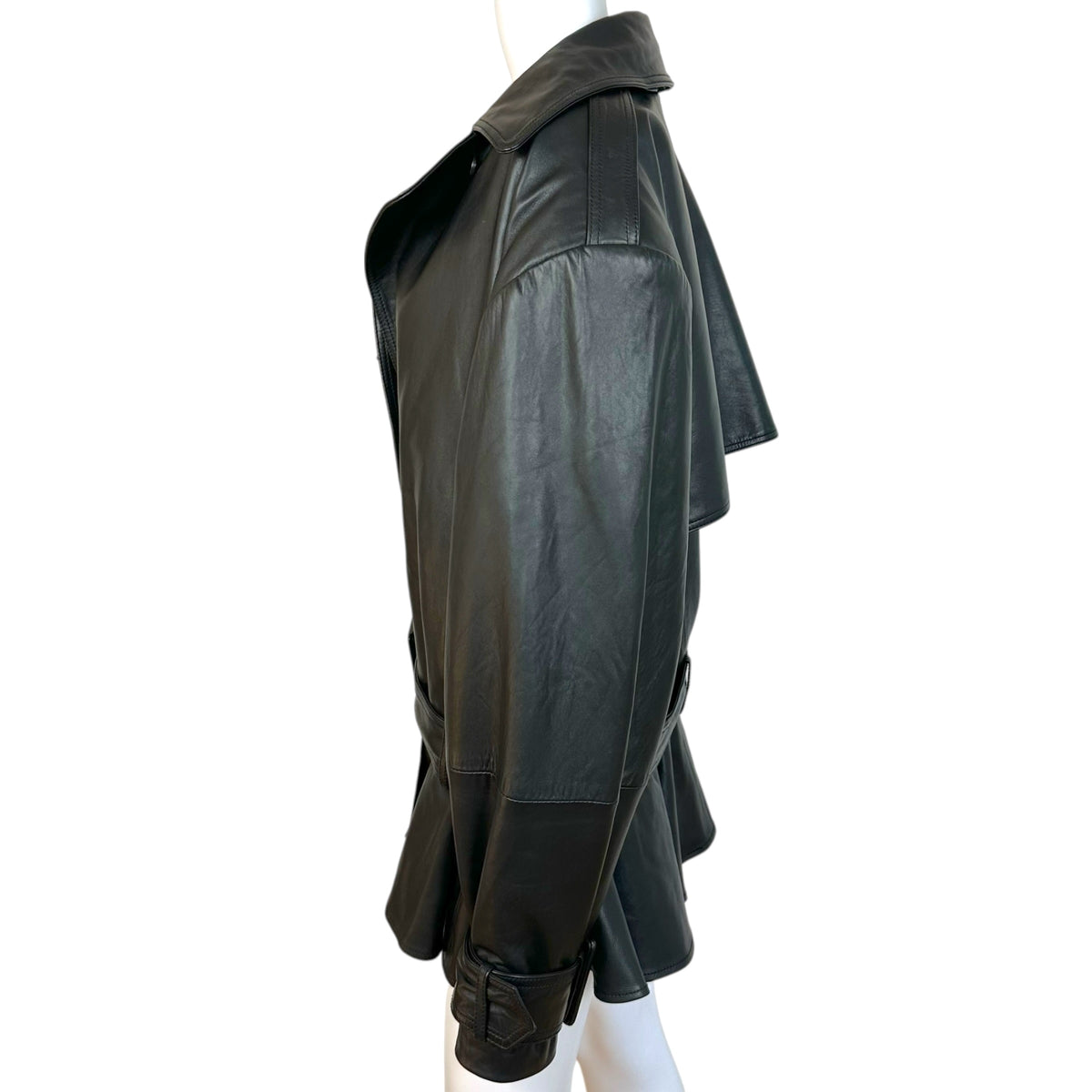 Rotate Black Oversized Peplum Hem Leather Jacket