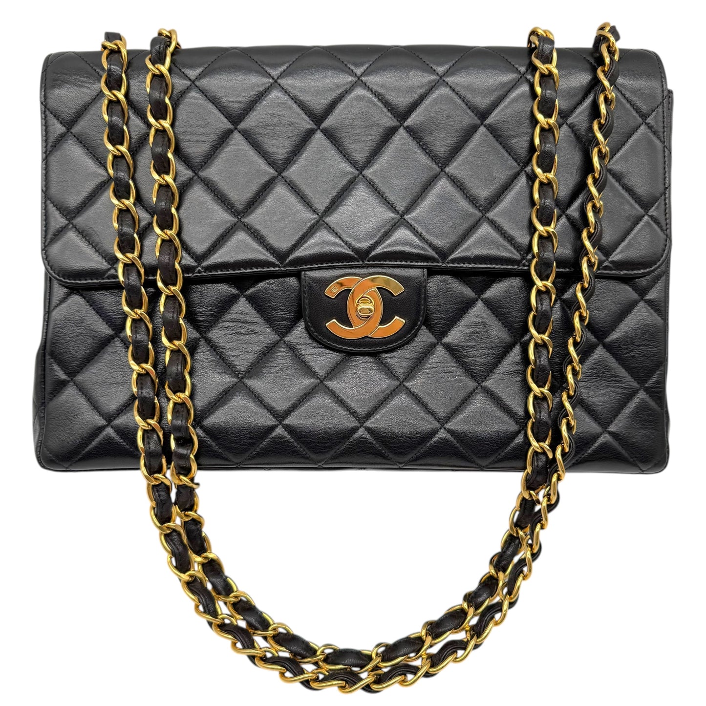Chanel Black Lambskin Matelasse Jumbo Classic Flap Bag