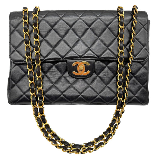 Chanel Black Lambskin Matelasse Jumbo Classic Flap Bag 1994-96
