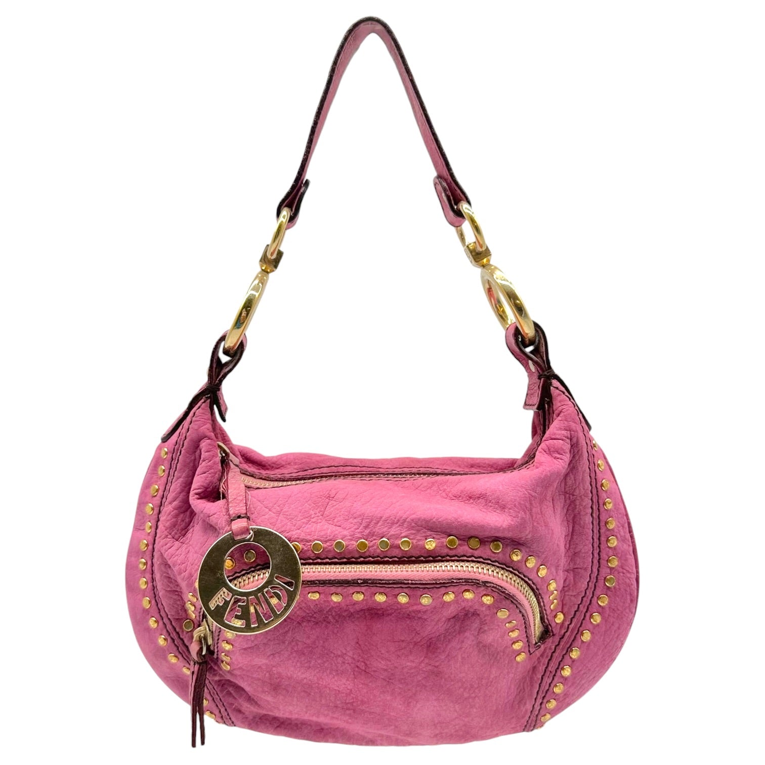 Fendi Mini Shoulder Bag Purple Suede Gold Studs