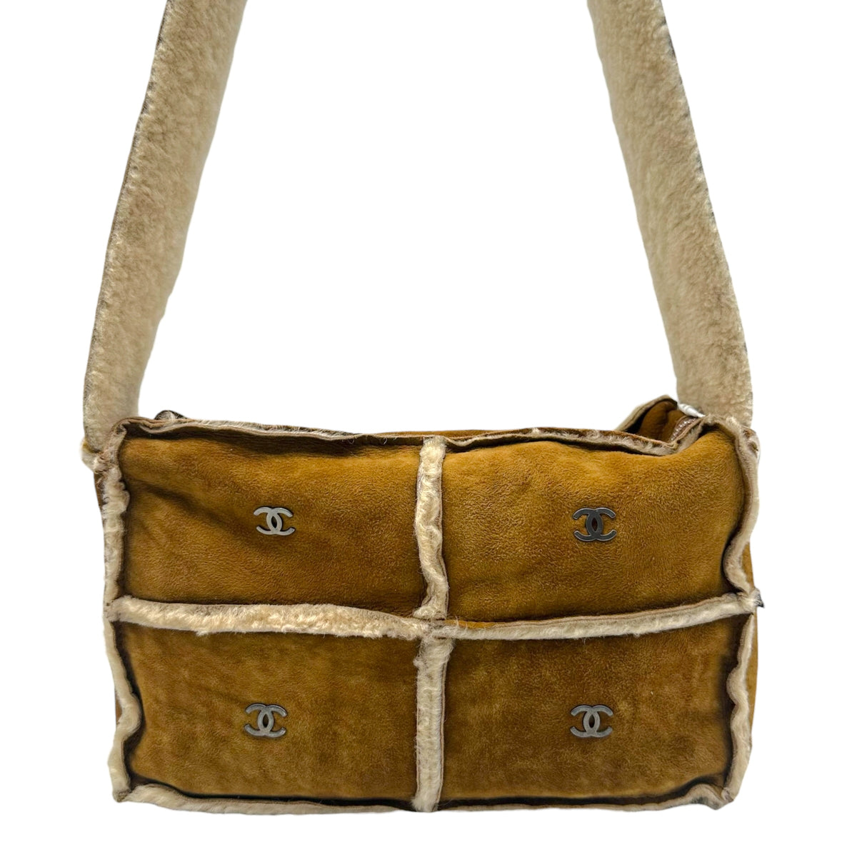 Chanel Brown Shearling CC Logo Crossbody Bag 2000-02
