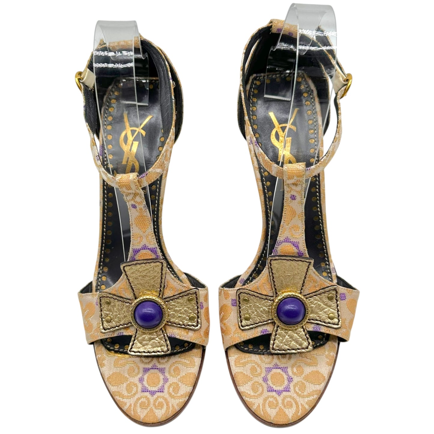 Yves Saint Laurent by Tom Ford Metallic Gold Damask & Purple Cross Heels