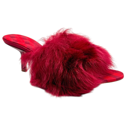 Burberry Burgundy Shearling Kitten Heel Mules NEW - Outfit Repeater