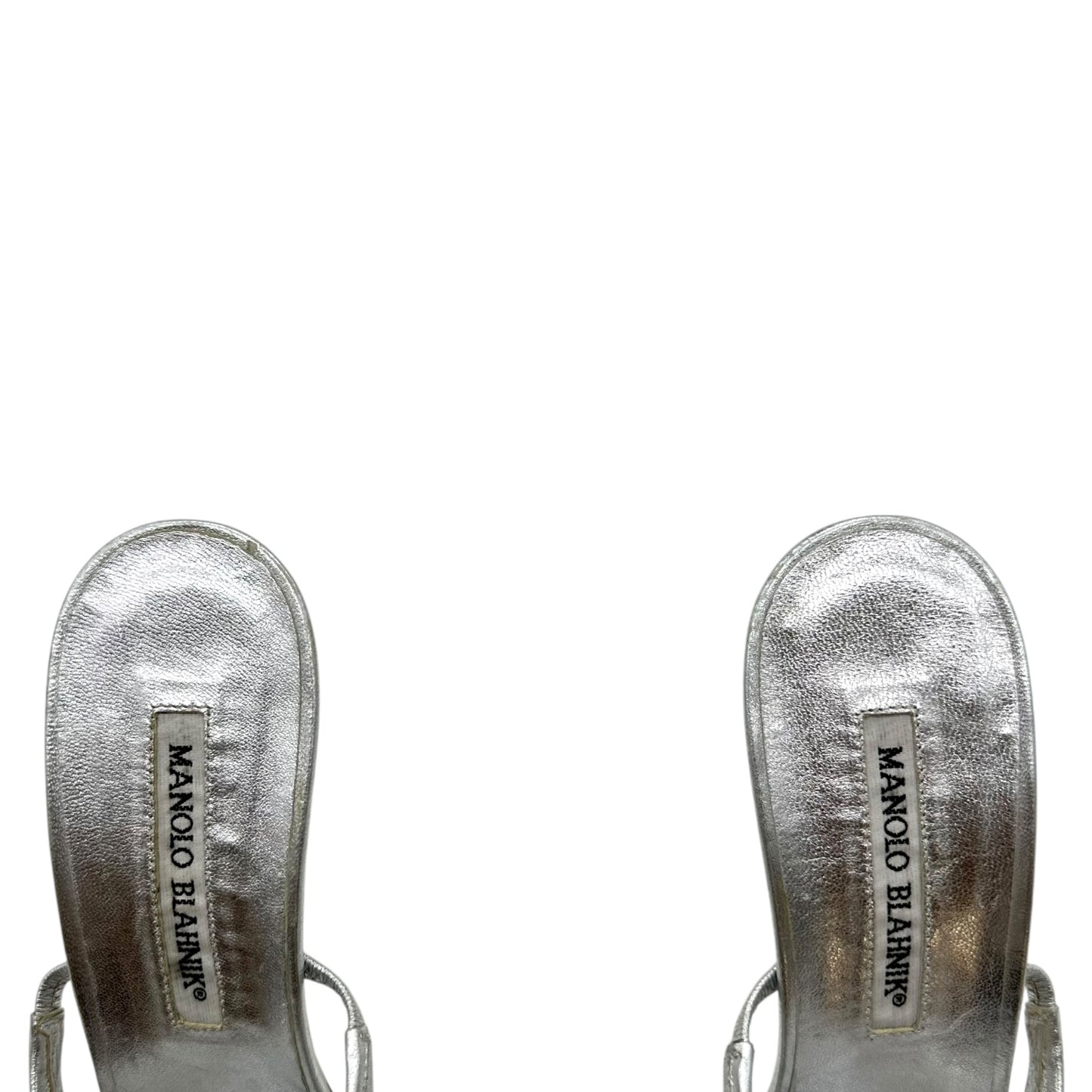 Manolo Blahnik Silver Beaded Flip Flop Heels