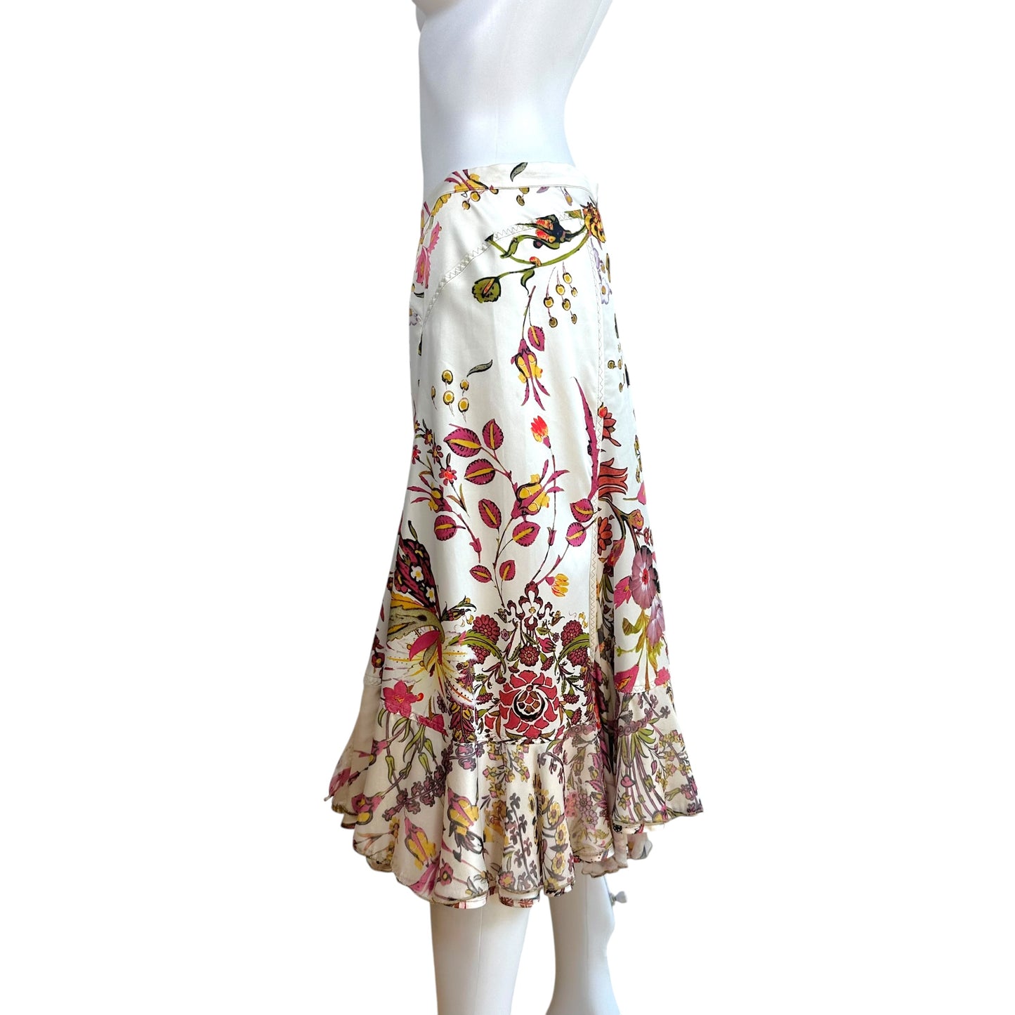 Just Cavalli Roberto Cavalli White Multicolor Floral Print Midi Skirt