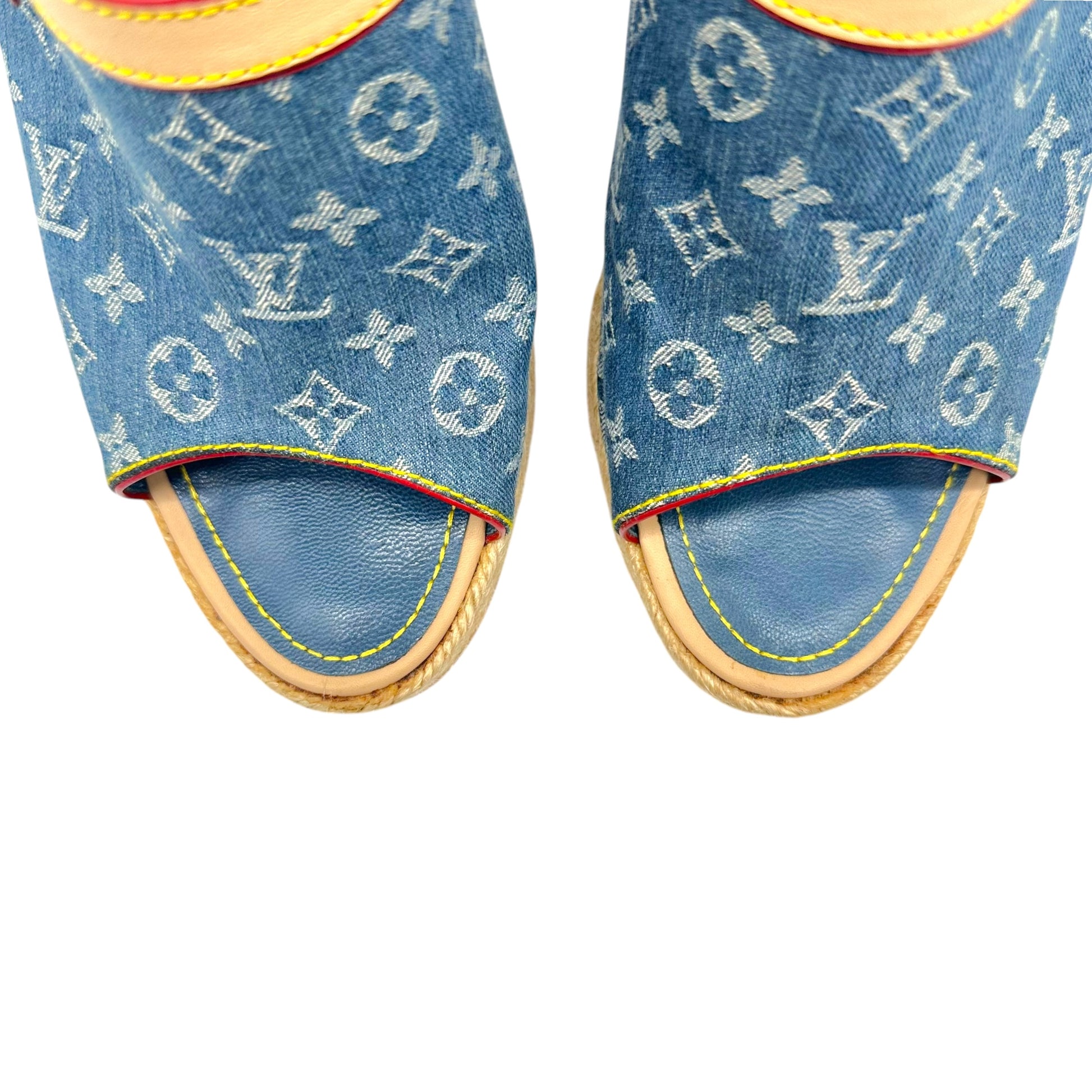 Louis Vuitton Denim Monogram Wedge Mule Heels
