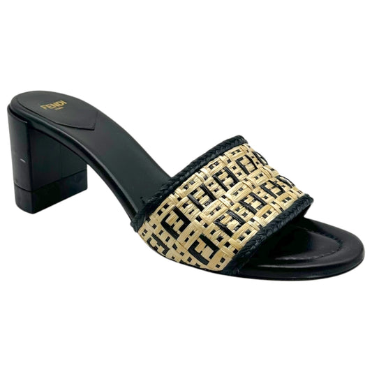 Fendi Raffia Monogram Block Heel Mule Sandals