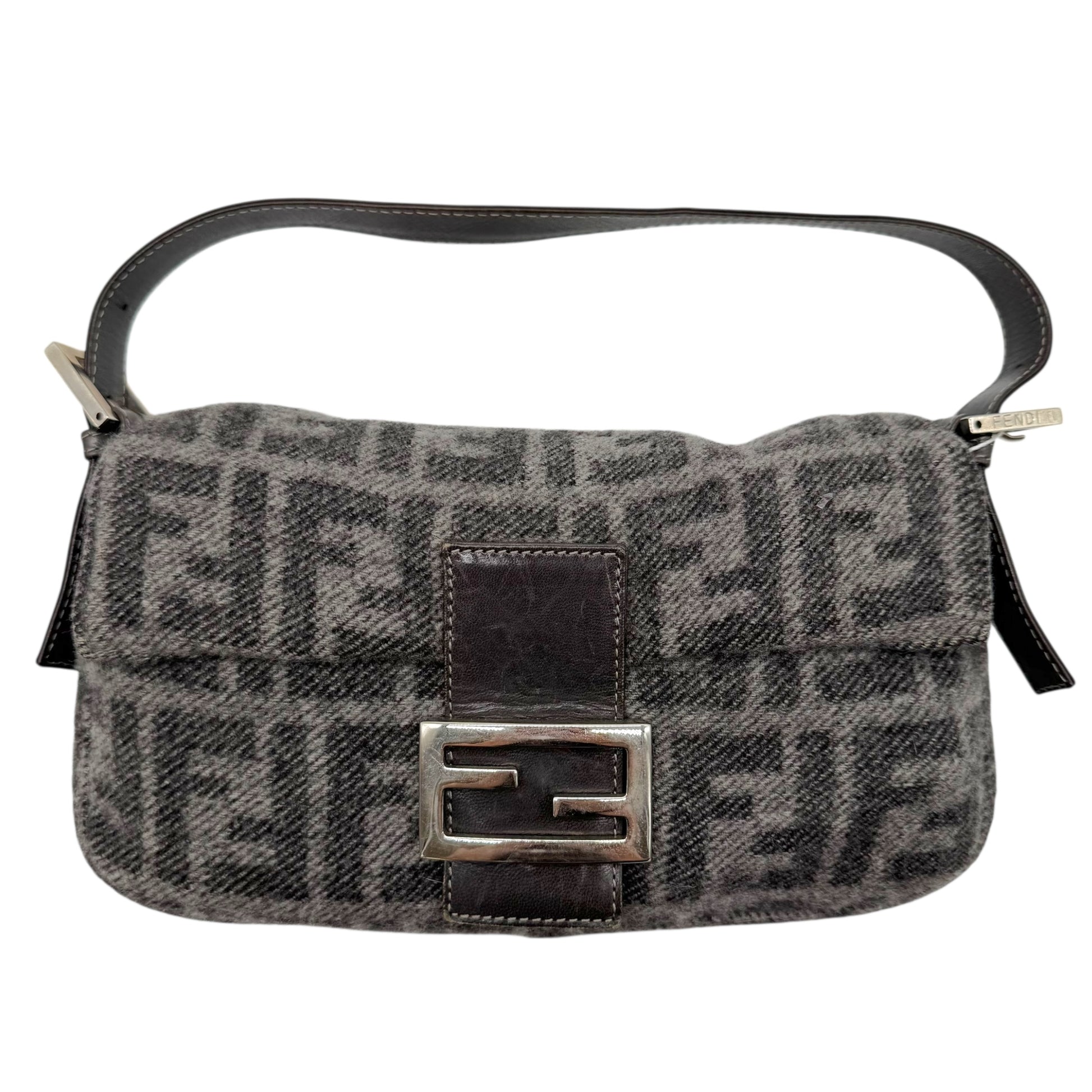 Fendi Gray Zucca Monogram Wool & Cashmere Knit Baguette Bag - Outfit Repeater