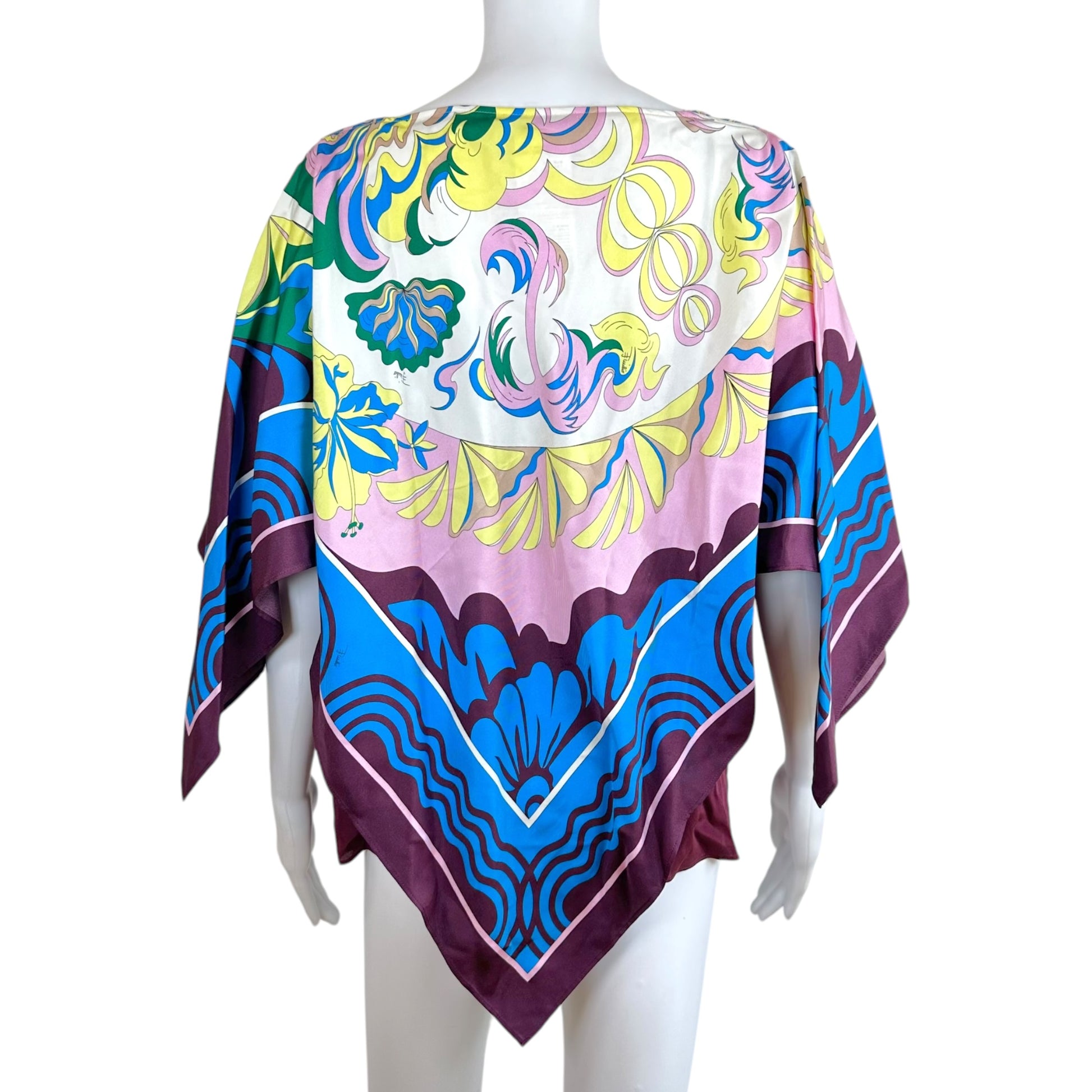 Emilio Pucci Silk Multicolor Printed Asymmetrical Kaftan Blouse