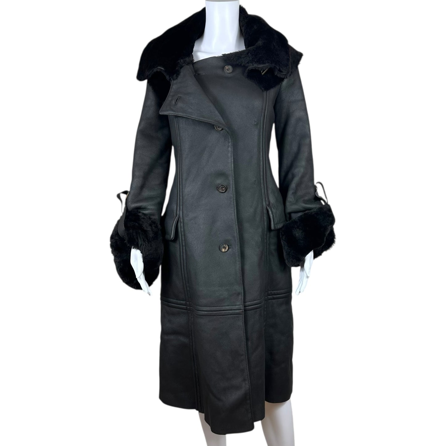 Gucci by Tom Ford F/W 2003 Black Shearling Buckle Cuff Coat