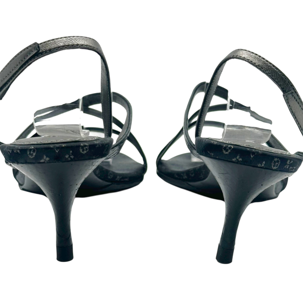 Louis Vuitton Black Satin Monogram & Python Strappy Kitten Heel Sandals