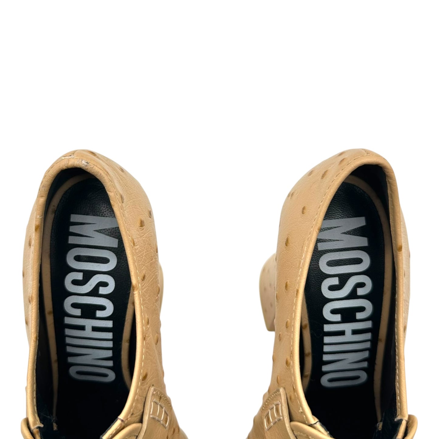 Moschino Tan Ostrich Leather Heeled Platform Loafers - Outfit Repeater